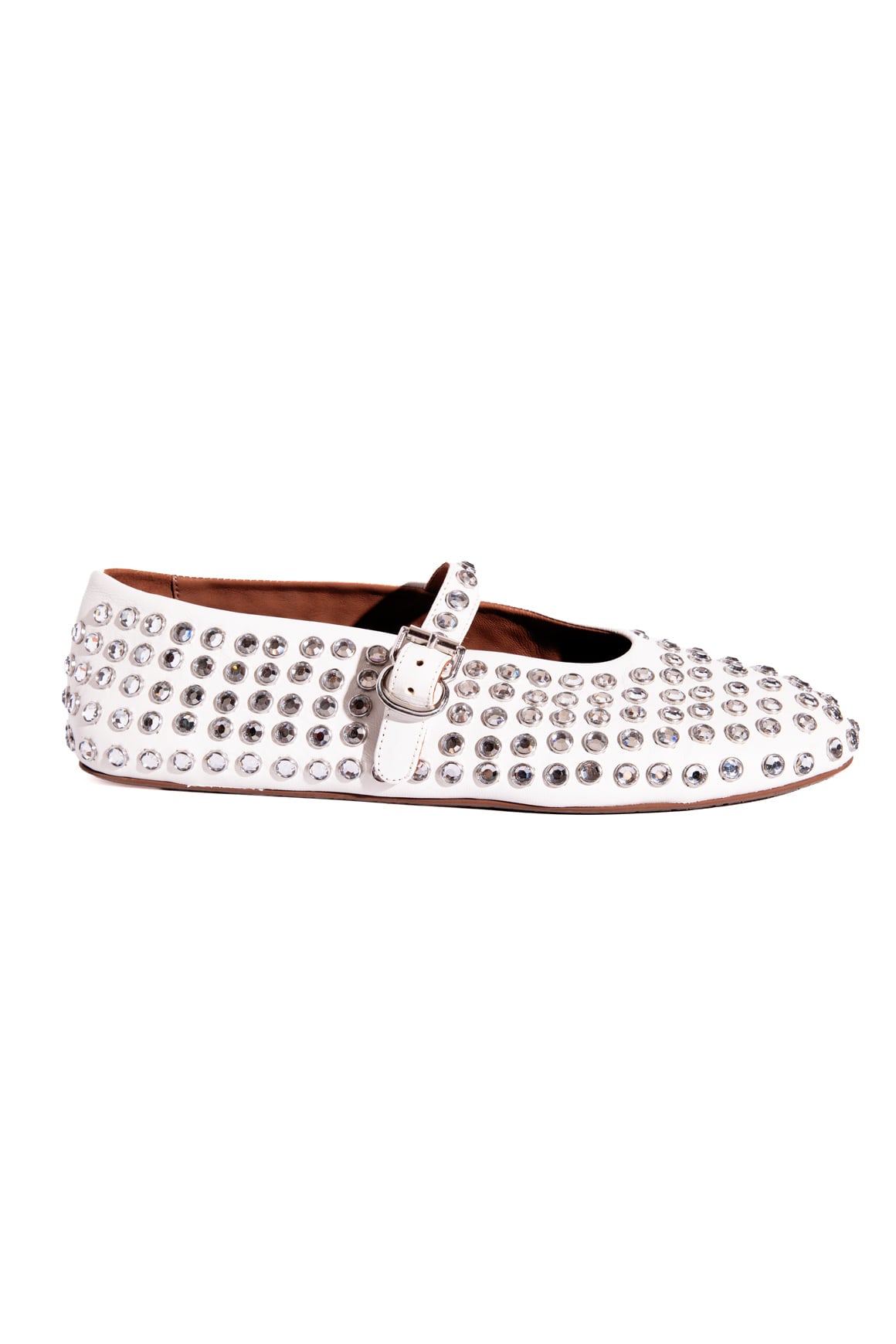 ALAIA White Leather Crystal Embelished Mary-Janes (Sz. 40)