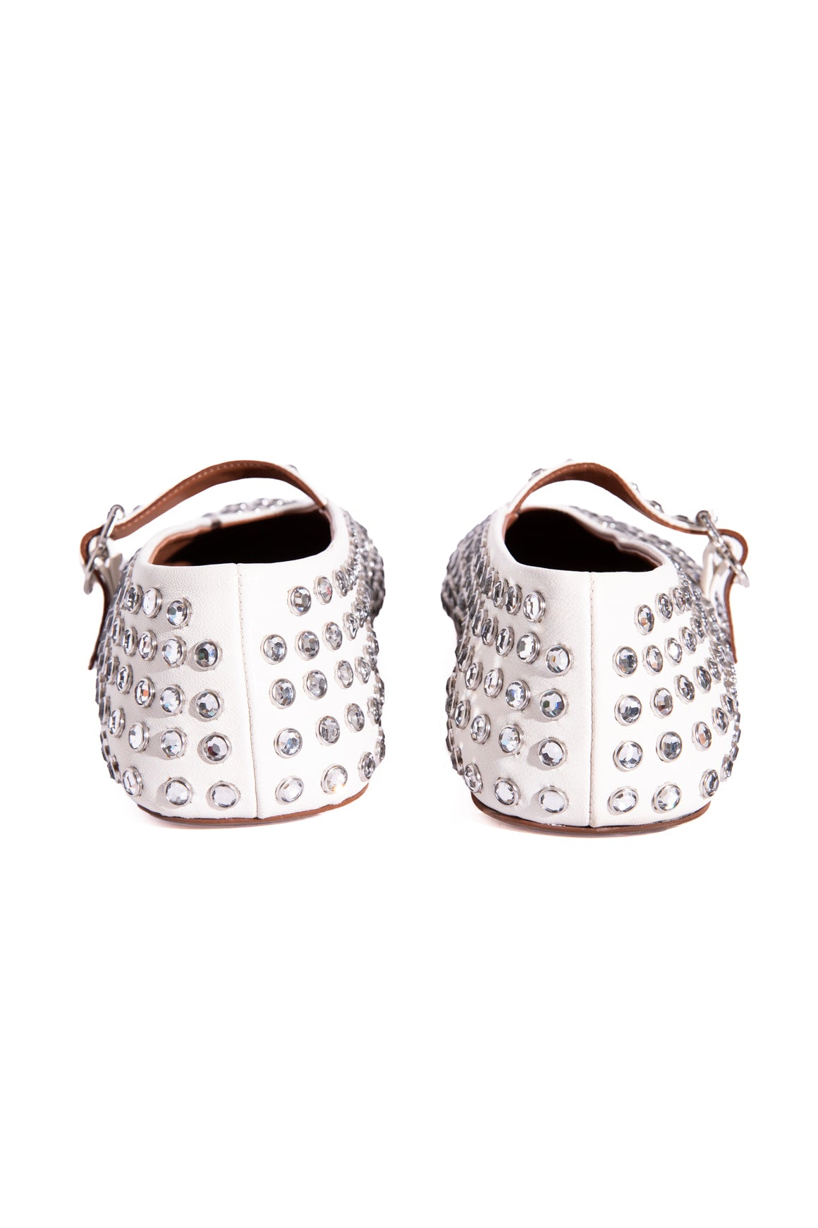 ALAIA White Leather Crystal Embelished Mary-Janes (Sz. 40)