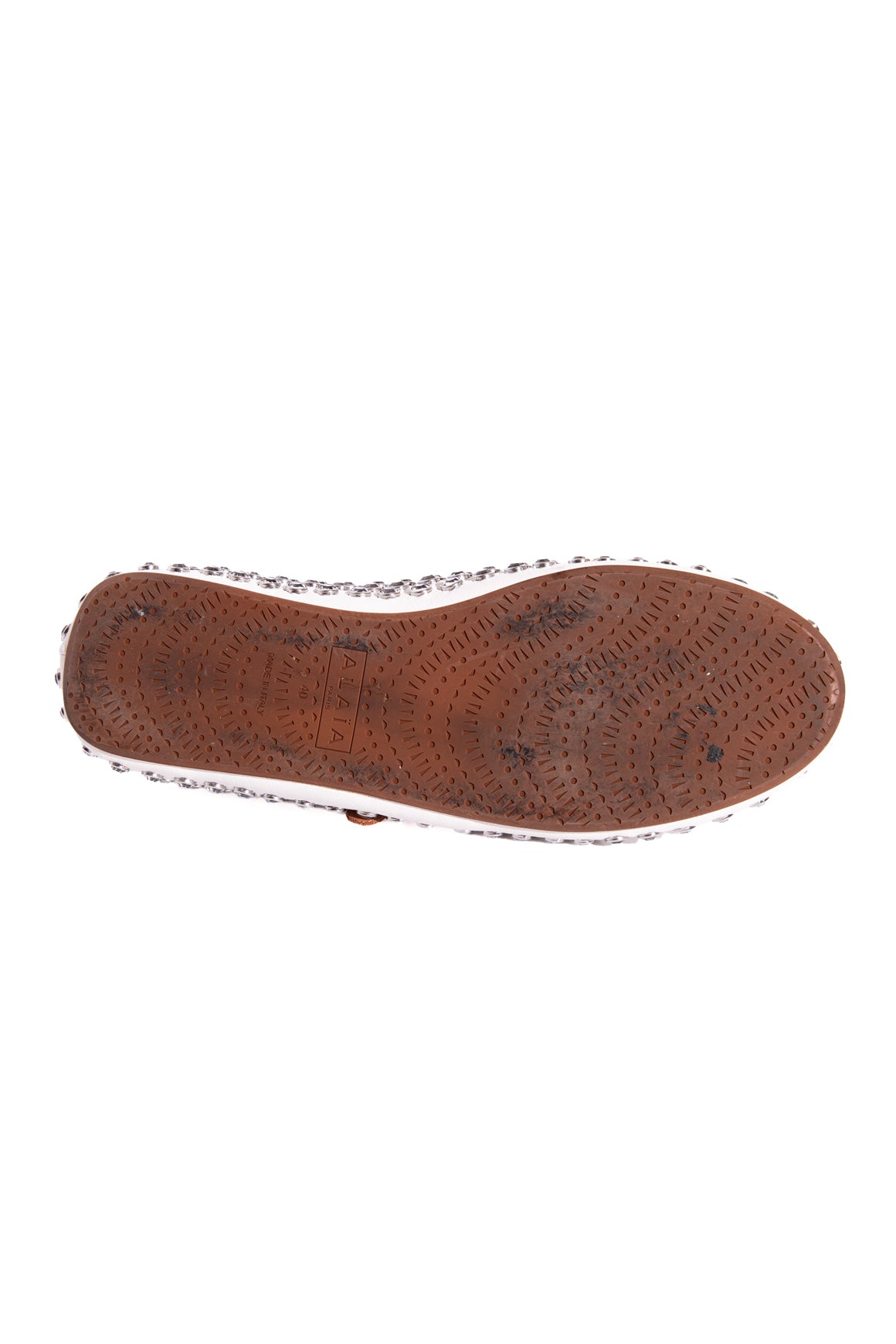 ALAIA White Leather Crystal Embelished Mary-Janes (Sz. 40)