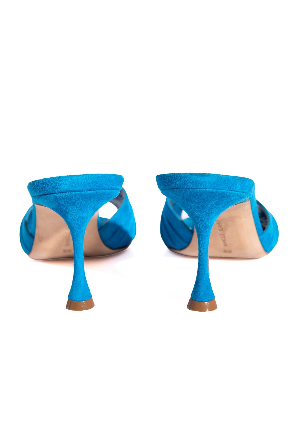 MANOLO BLAHNIK Blue Suede Heeled Mules (Sz. 39)