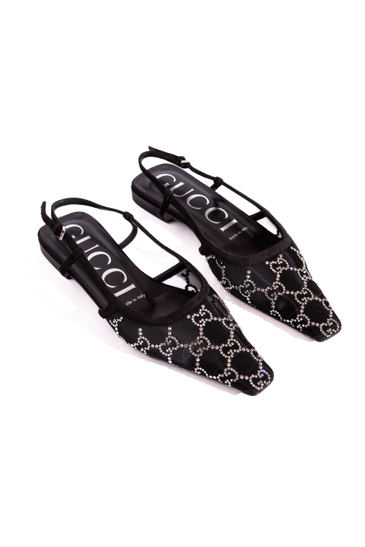 GUCCI Black Mesh Crystal Embellished Slingback Flats (Sz. 36.5)
