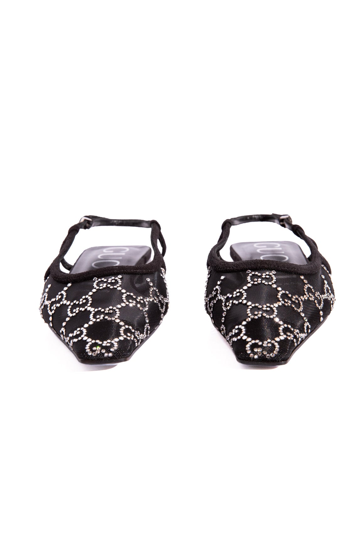 GUCCI Black Mesh Crystal Embellished Slingback Flats (Sz. 36.5)
