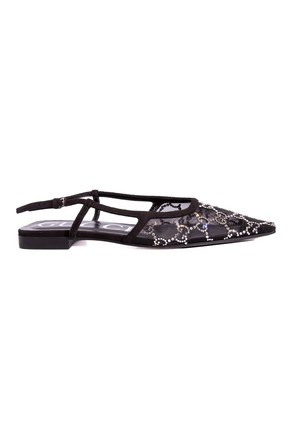 GUCCI Black Mesh Crystal Embellished Slingback Flats (Sz. 36.5)