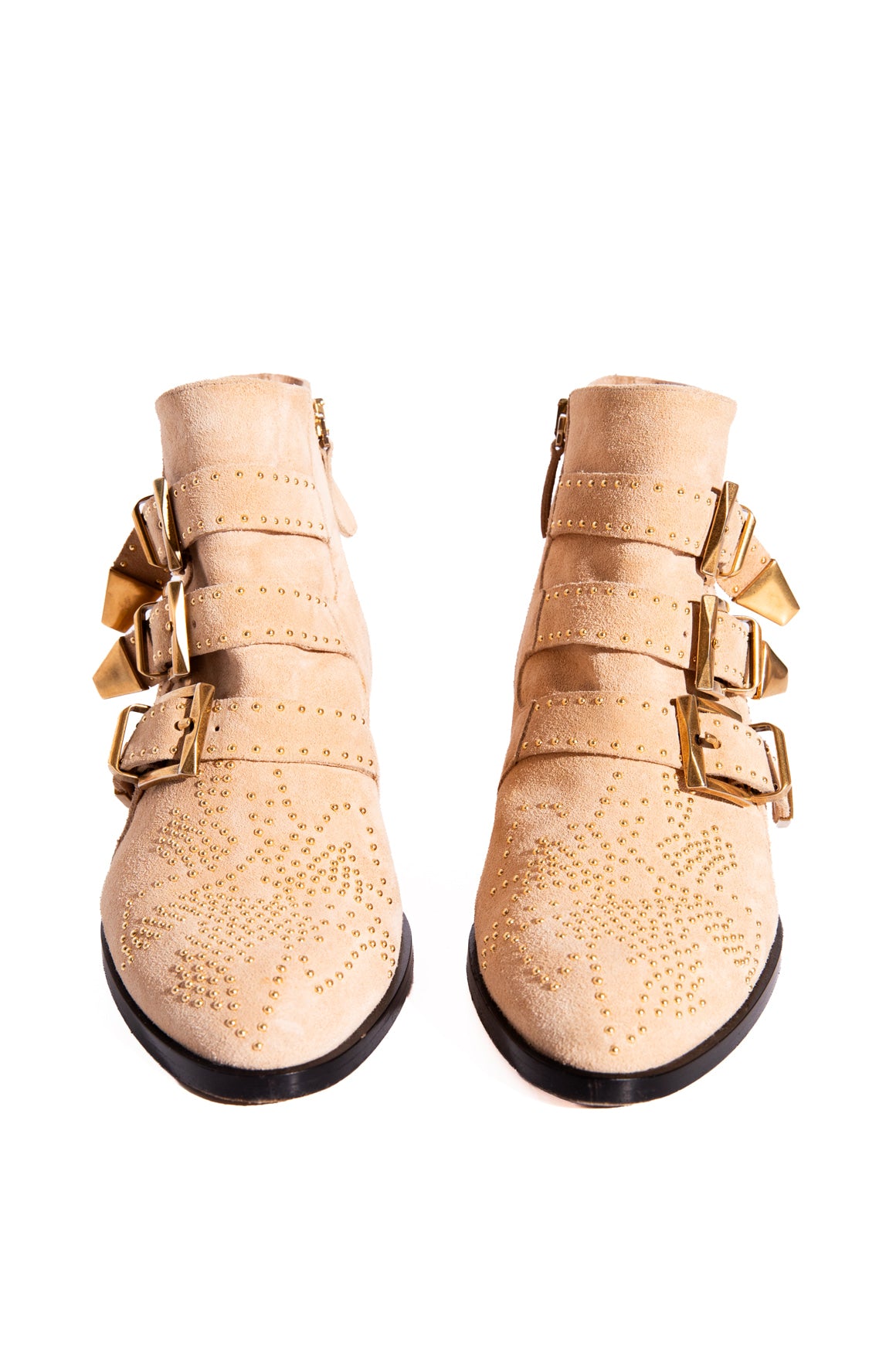 CHLOE Beige Suede Gold Studded Ankle Boots (Sz. 36)