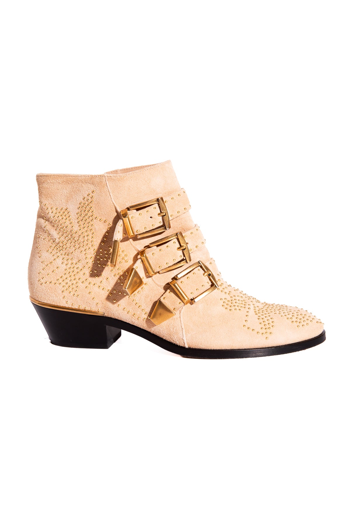 CHLOE Beige Suede Gold Studded Ankle Boots (Sz. 36)