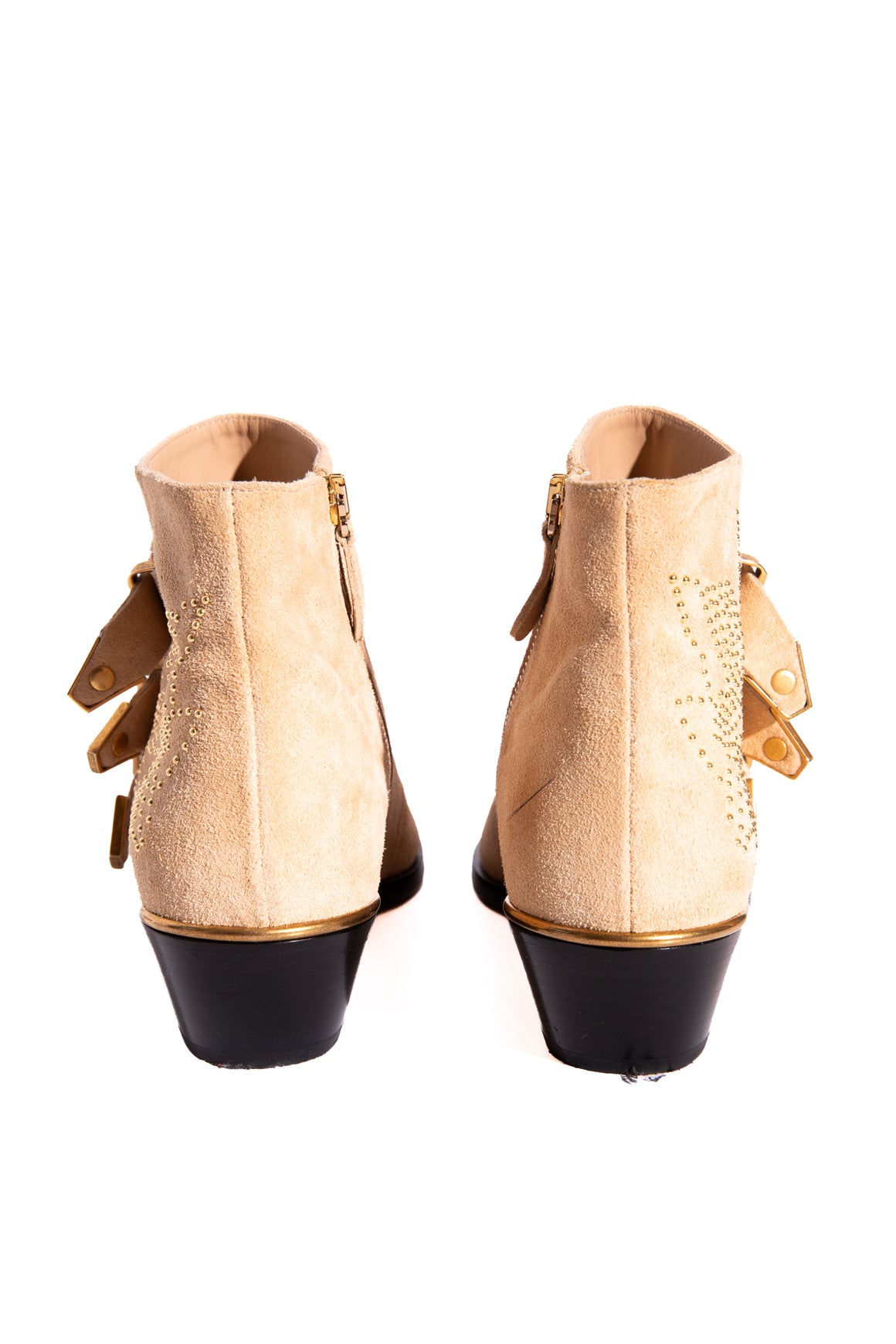 CHLOE Beige Suede Gold Studded Ankle Boots (Sz. 36)
