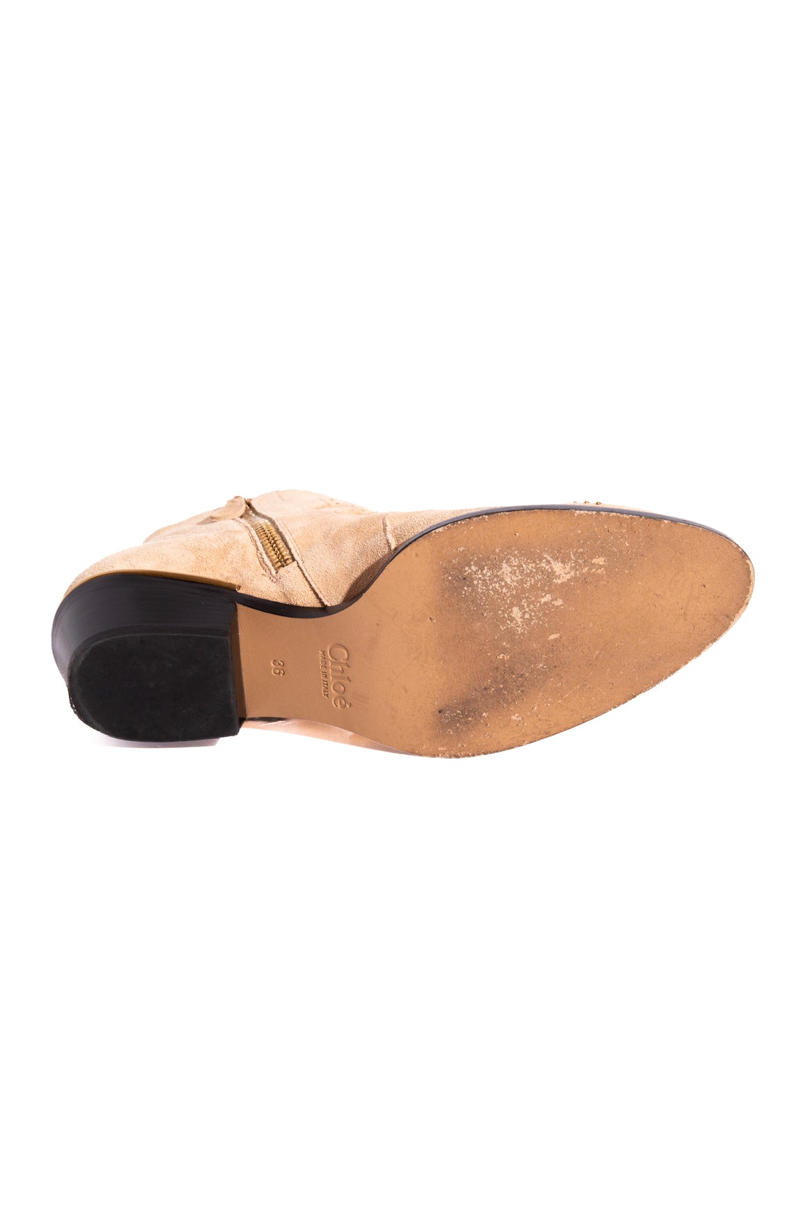 CHLOE Beige Suede Gold Studded Ankle Boots (Sz. 36)