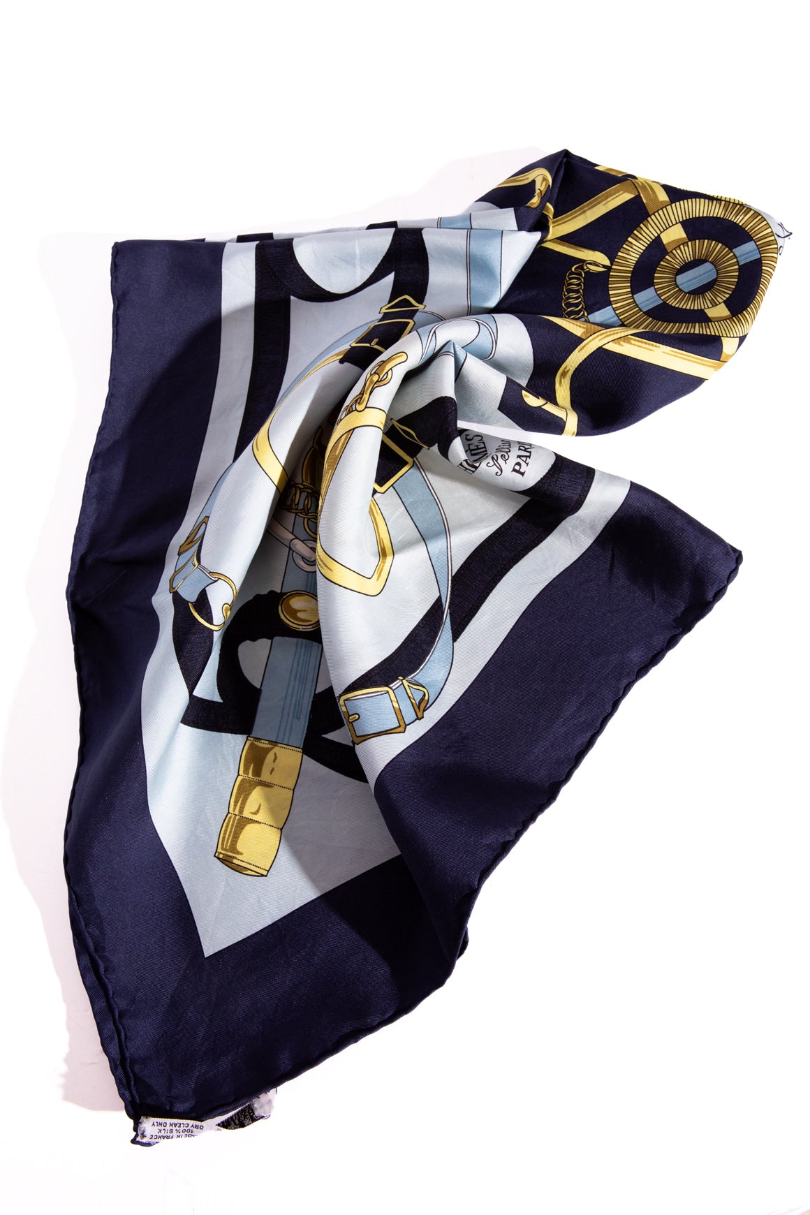 HERMES Blue 'H.D Origny' Print Silk Square Scarf