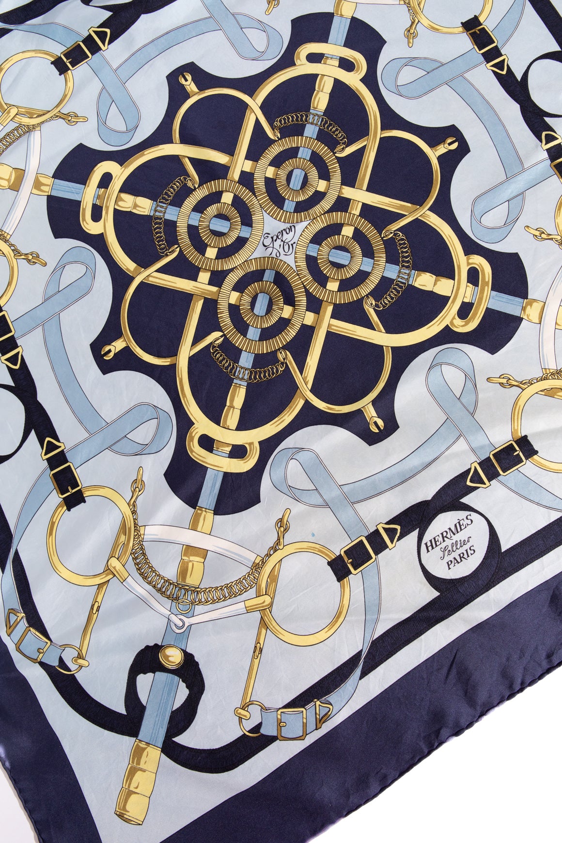 HERMES Blue 'H.D Origny' Print Silk Square Scarf