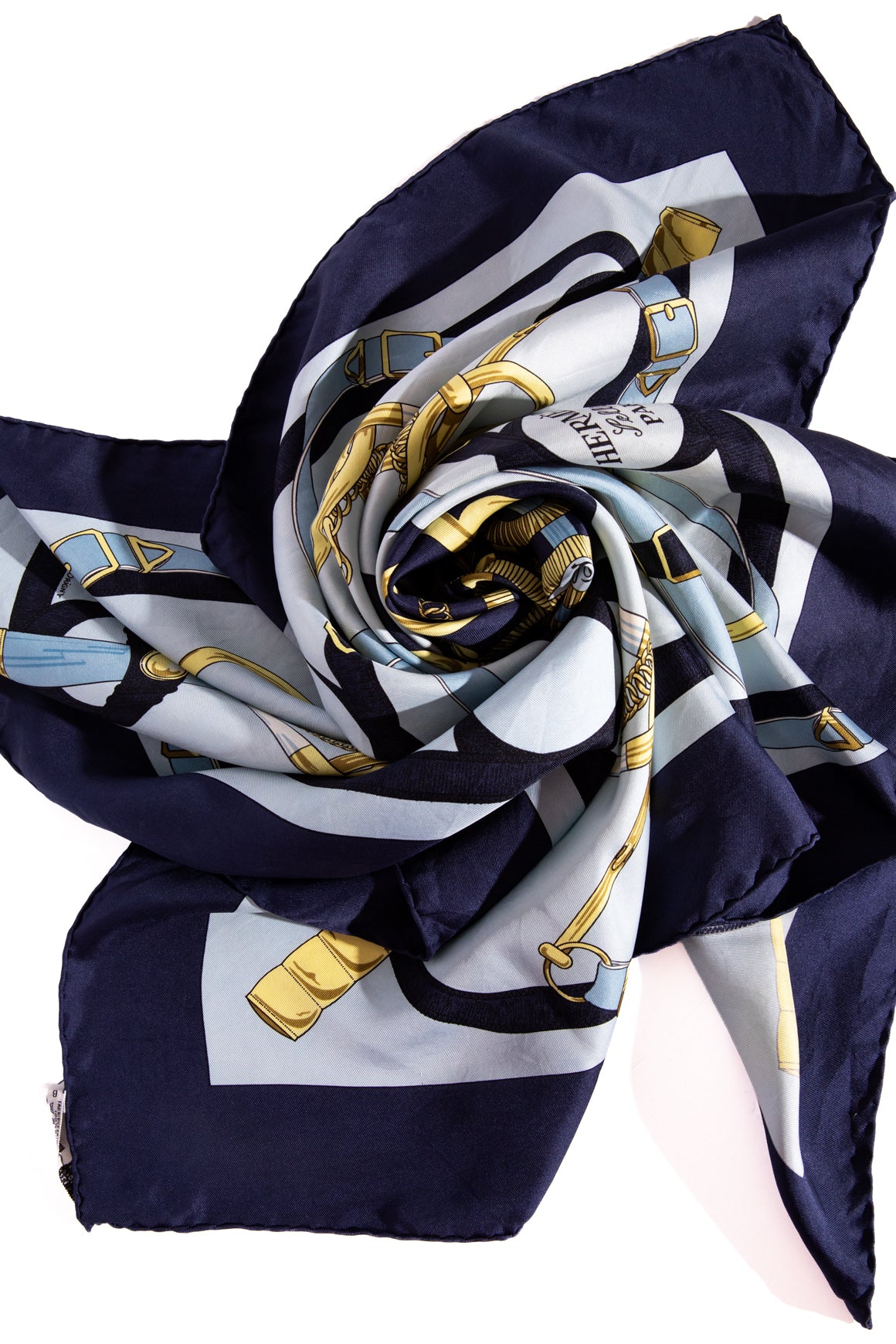 HERMES Blue 'H.D Origny' Print Silk Square Scarf
