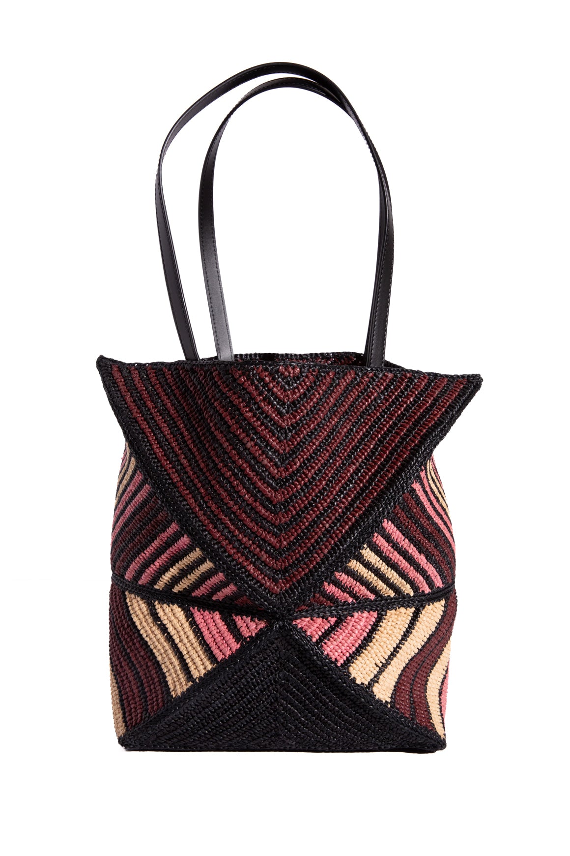 LOEWE Burgundy & Black Raffia Puzzle Fold Tote