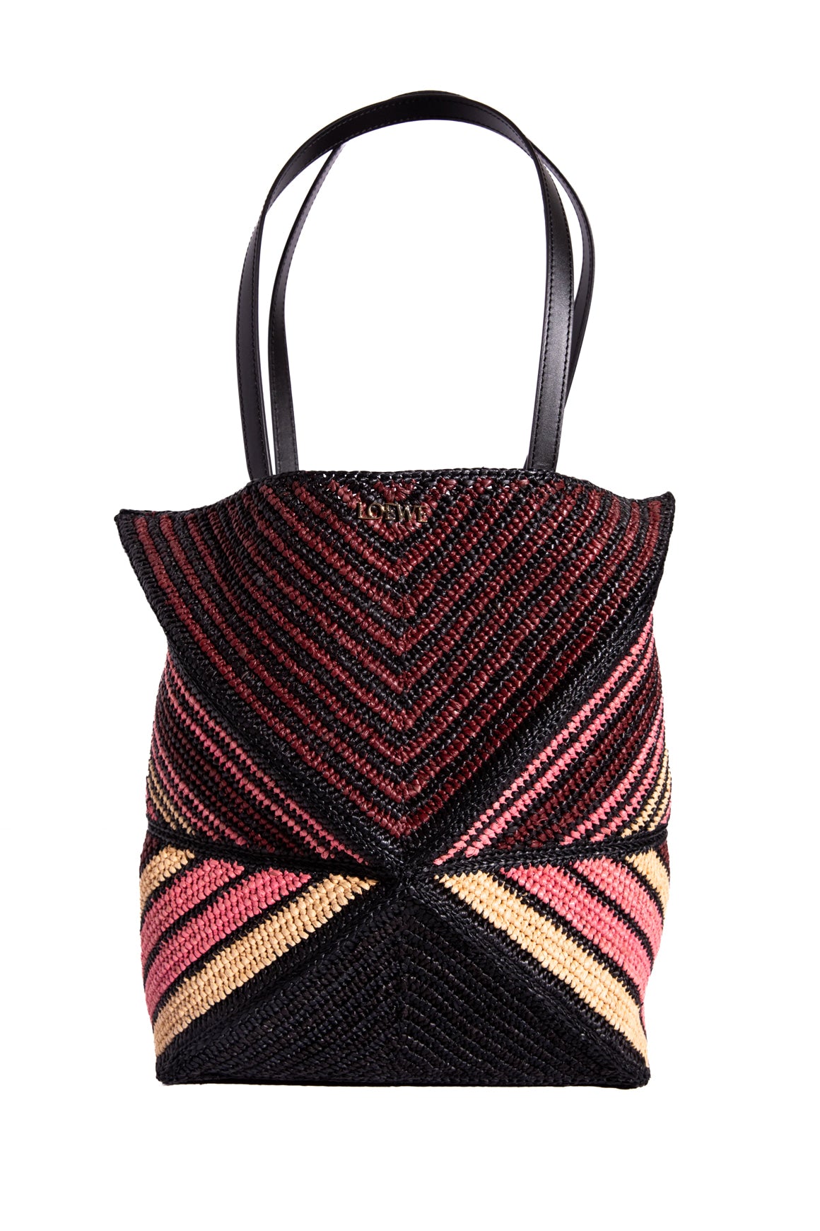 LOEWE Burgundy & Black Raffia Puzzle Fold Tote