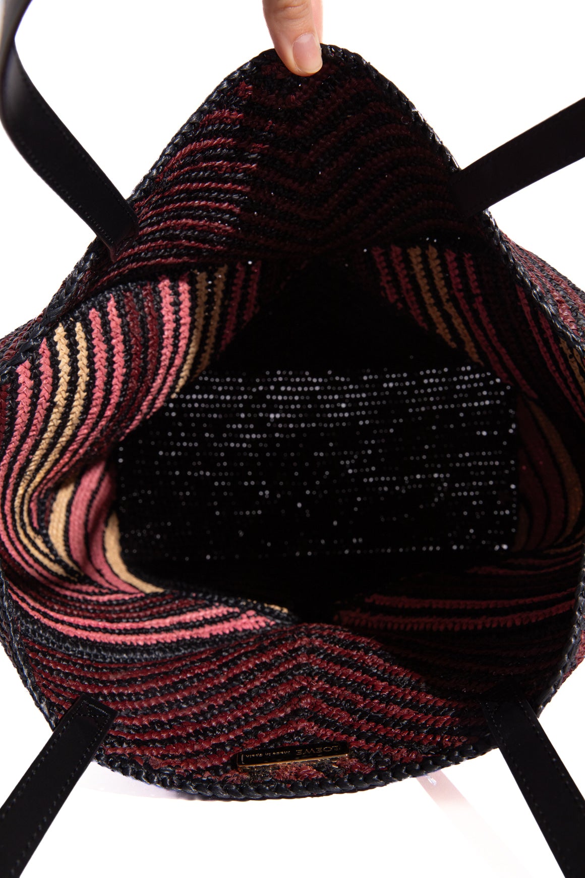 LOEWE Burgundy & Black Raffia Puzzle Fold Tote