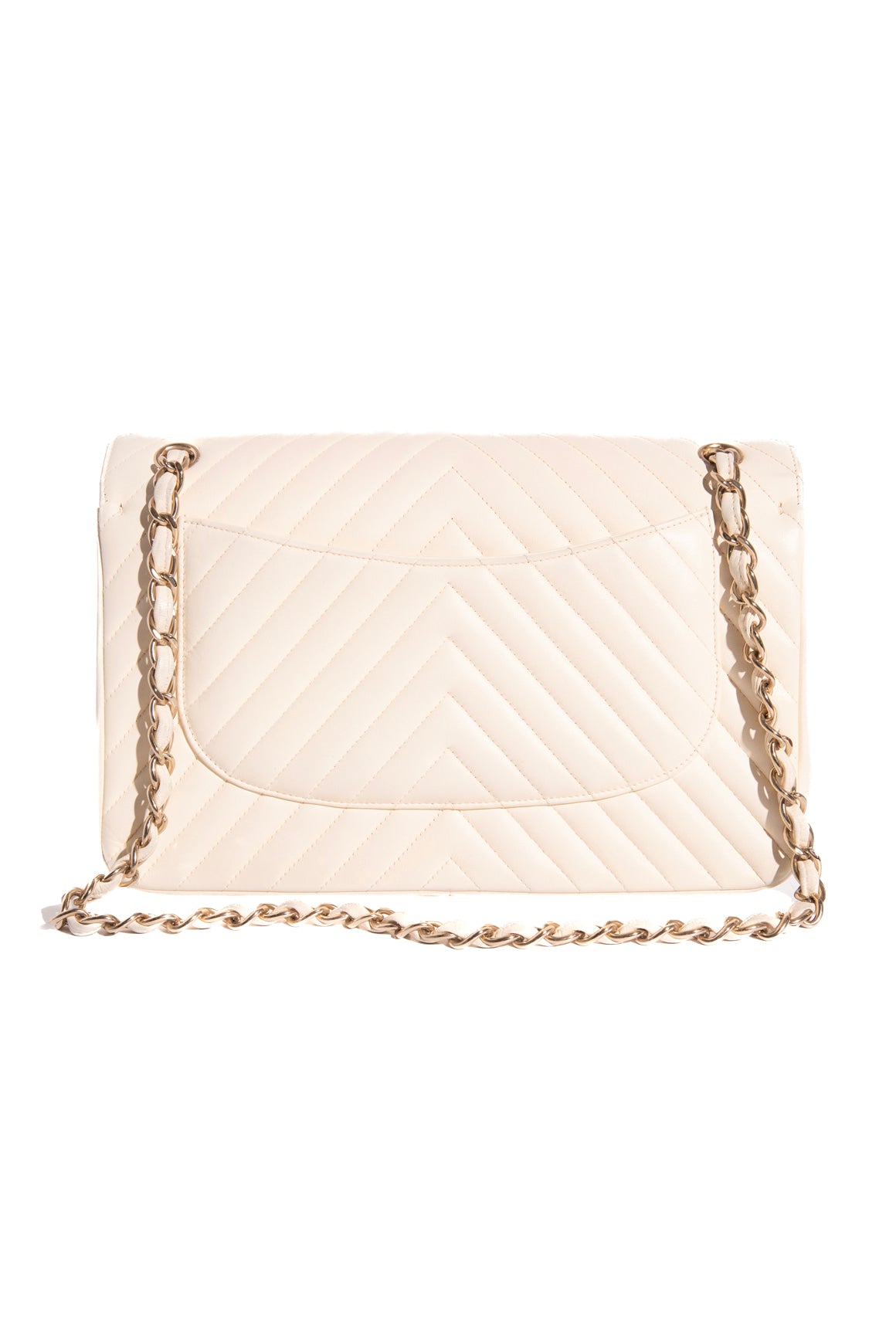 CHANEL Cream Quilted Chevron Jumbo Double Flap