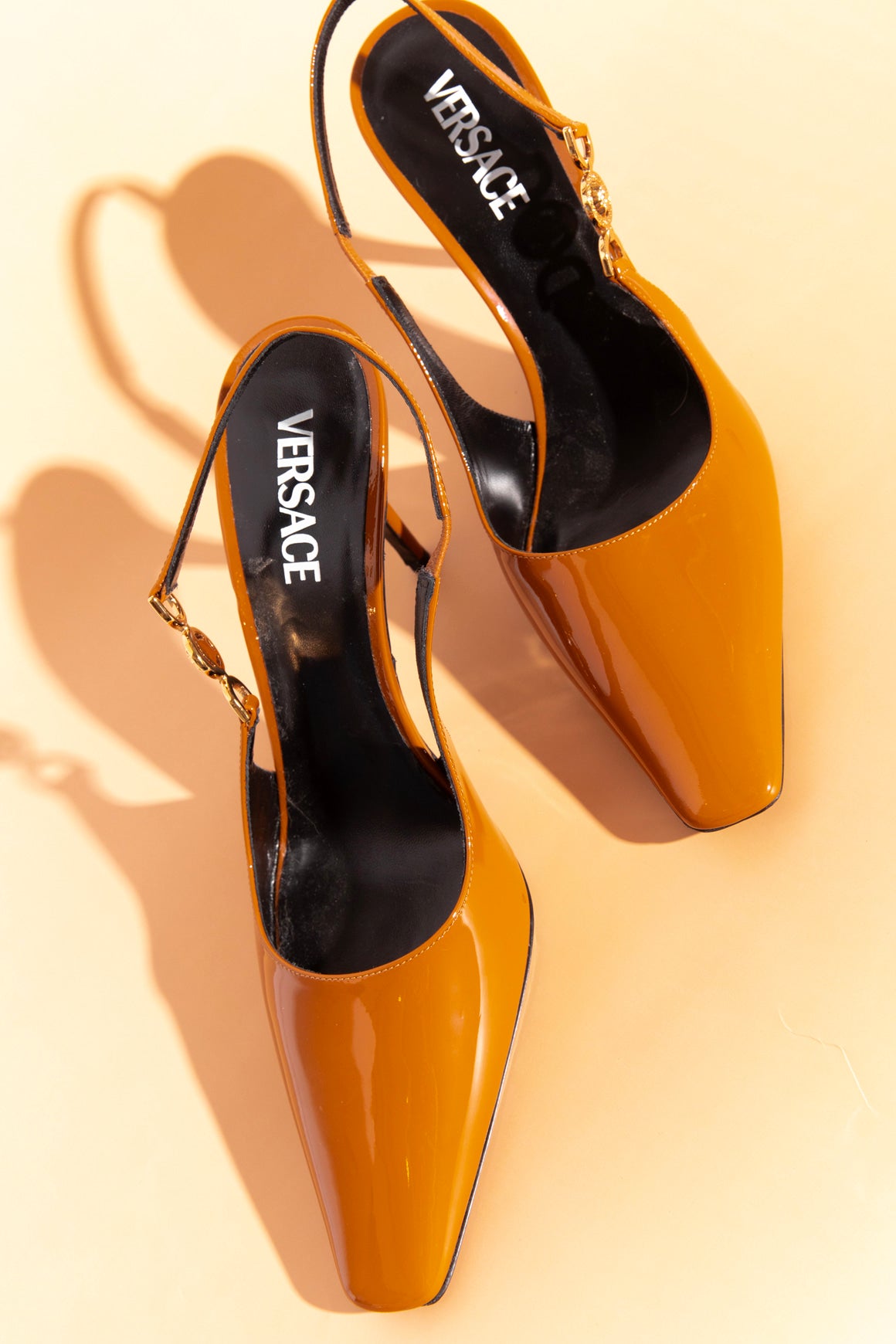 VERSACE Rust Patent Slingback Medusa Pumps (Sz. 41)