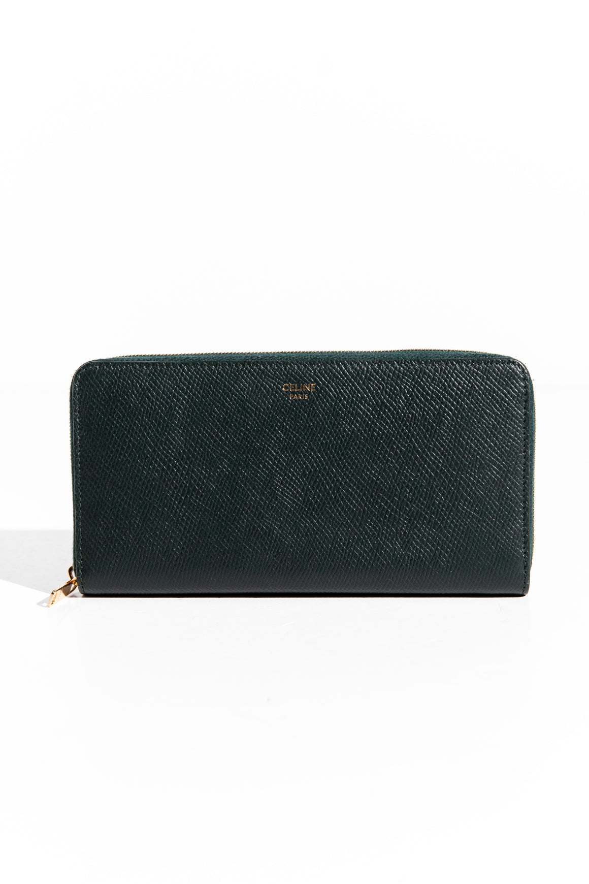 CELINE Forrest Green Grained Leather Zippy Wallet