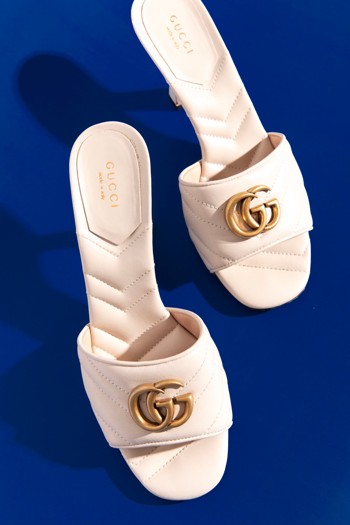 GUCCI Cream Marmont Quilted GG Heeled Sandals (Sz.38.5)