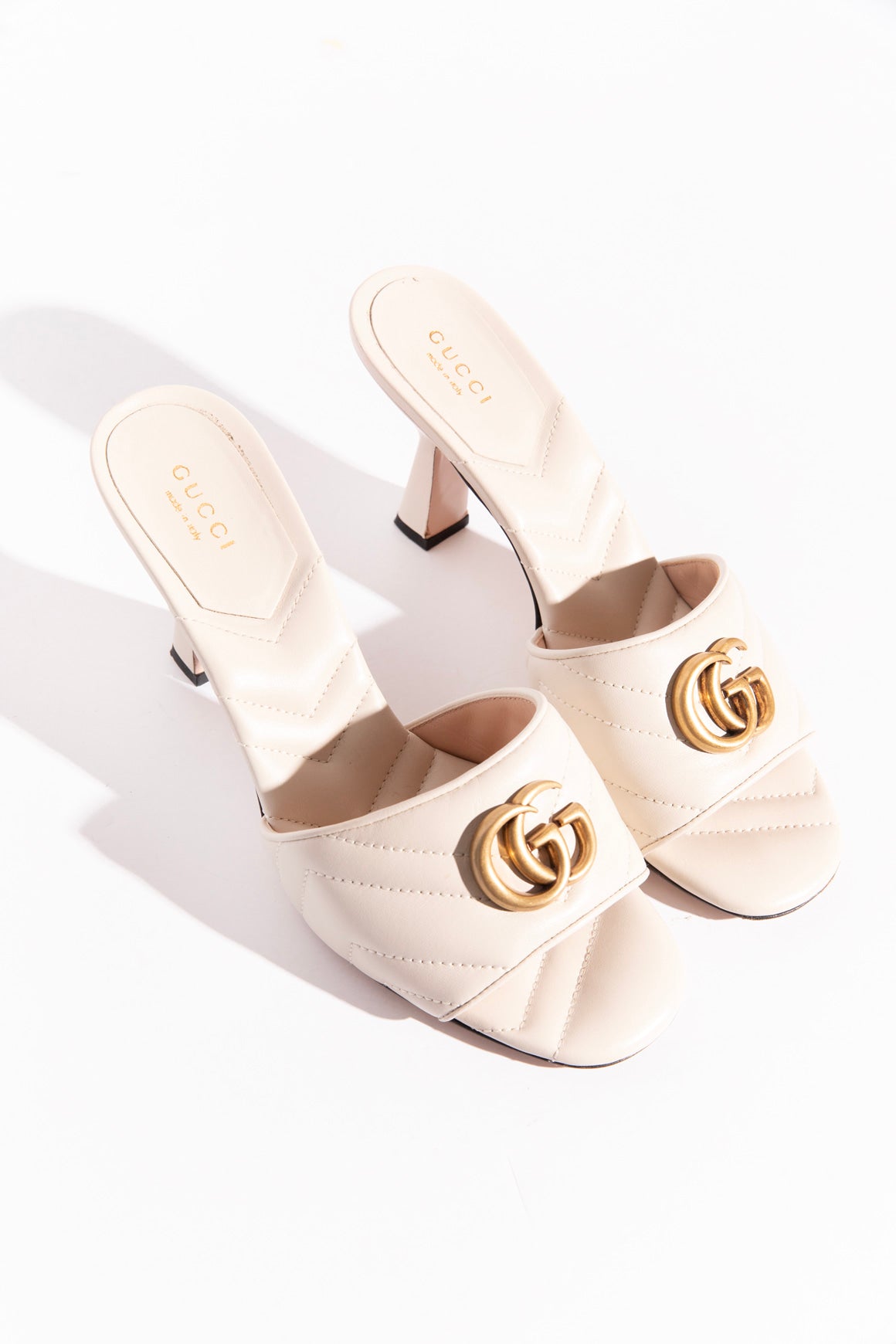 GUCCI Cream Marmont Quilted GG Heeled Sandals (Sz.38.5)