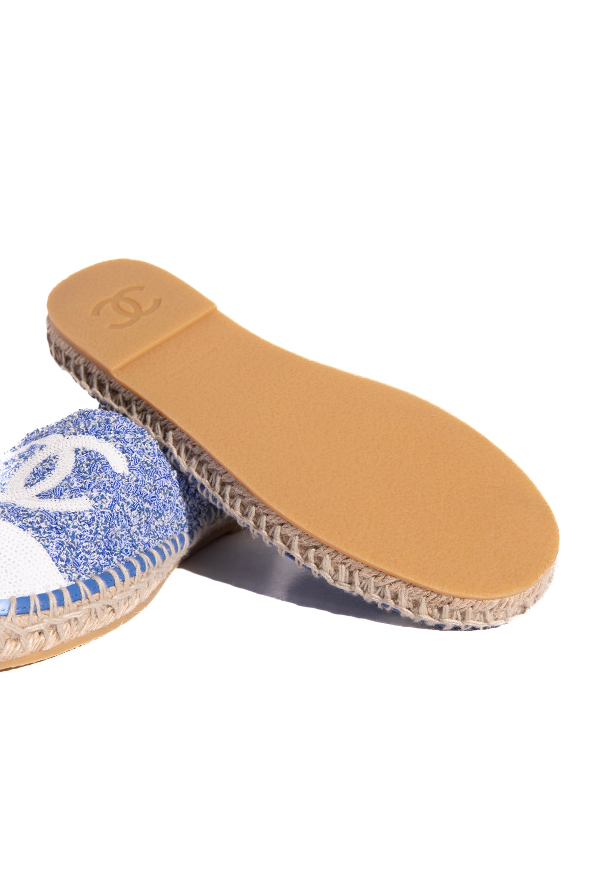 CHANEL Blue & White Sequin Detail Espadrille Loafers (Sz.40)