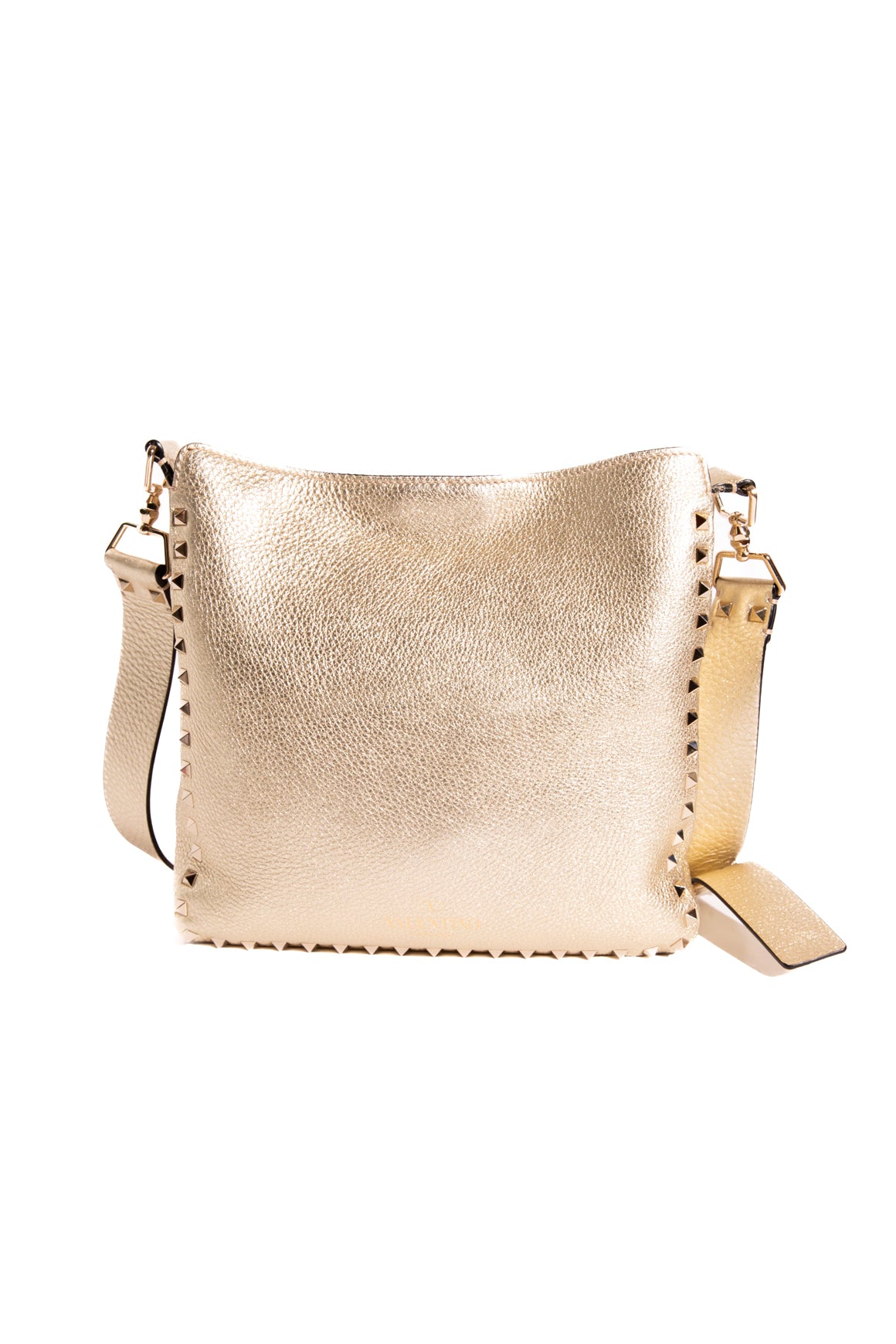 VALENTINO Gold Metallic Flip Lock Messenger Bag | MOSS Designer