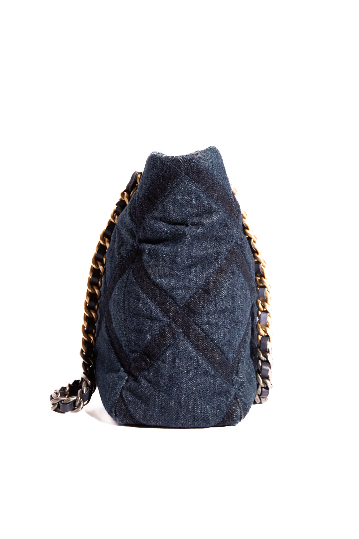 CHANEL Denim Quilted 19 "East West" Mixed Metal Shopping Bag