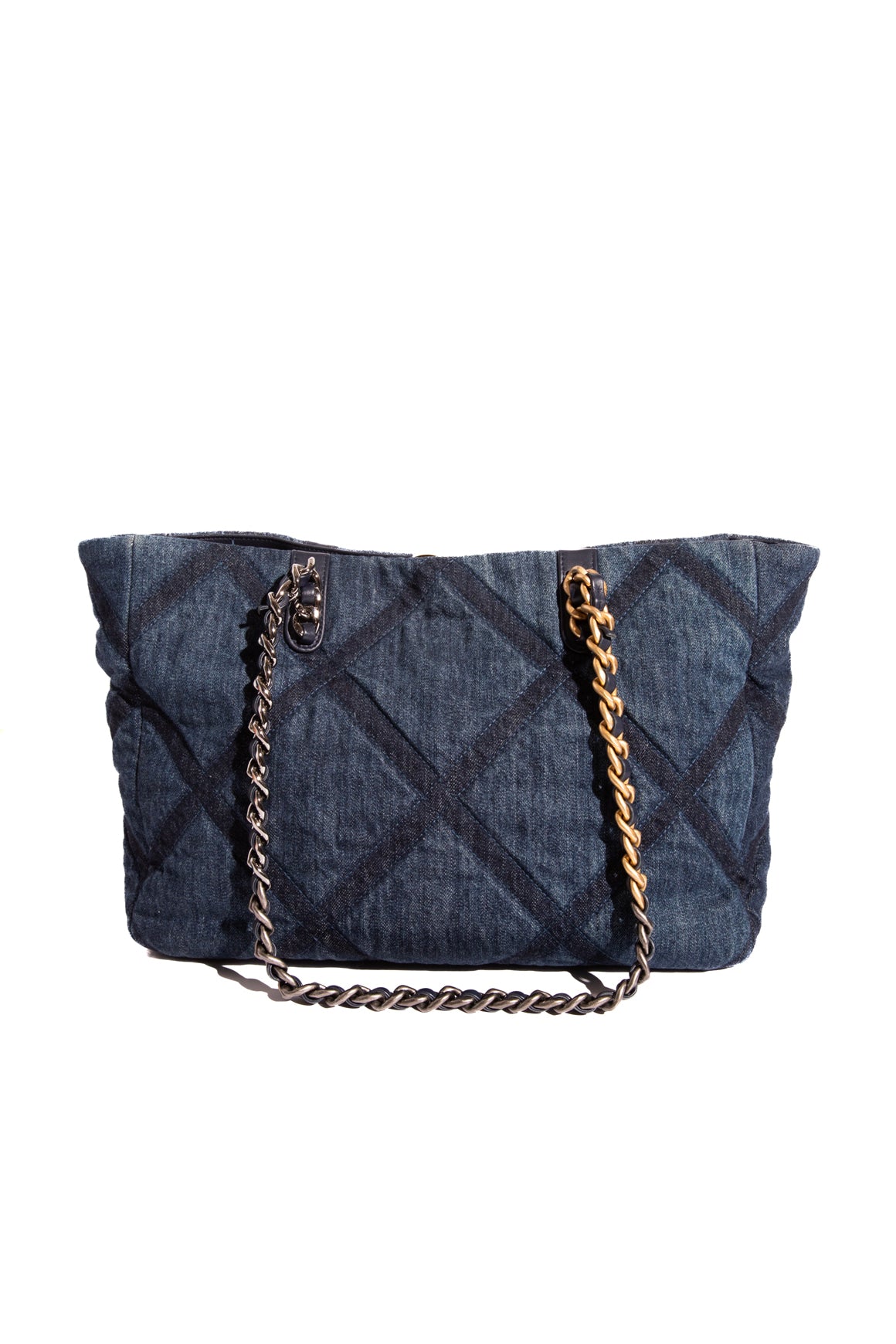 CHANEL Denim Quilted 19 "East West" Mixed Metal Shopping Bag