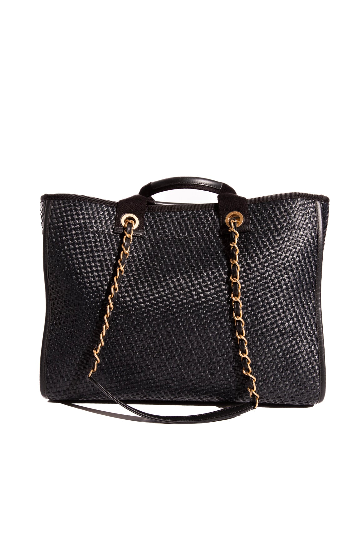CHANEL Black Medium Raffia "Duvel" Tote
