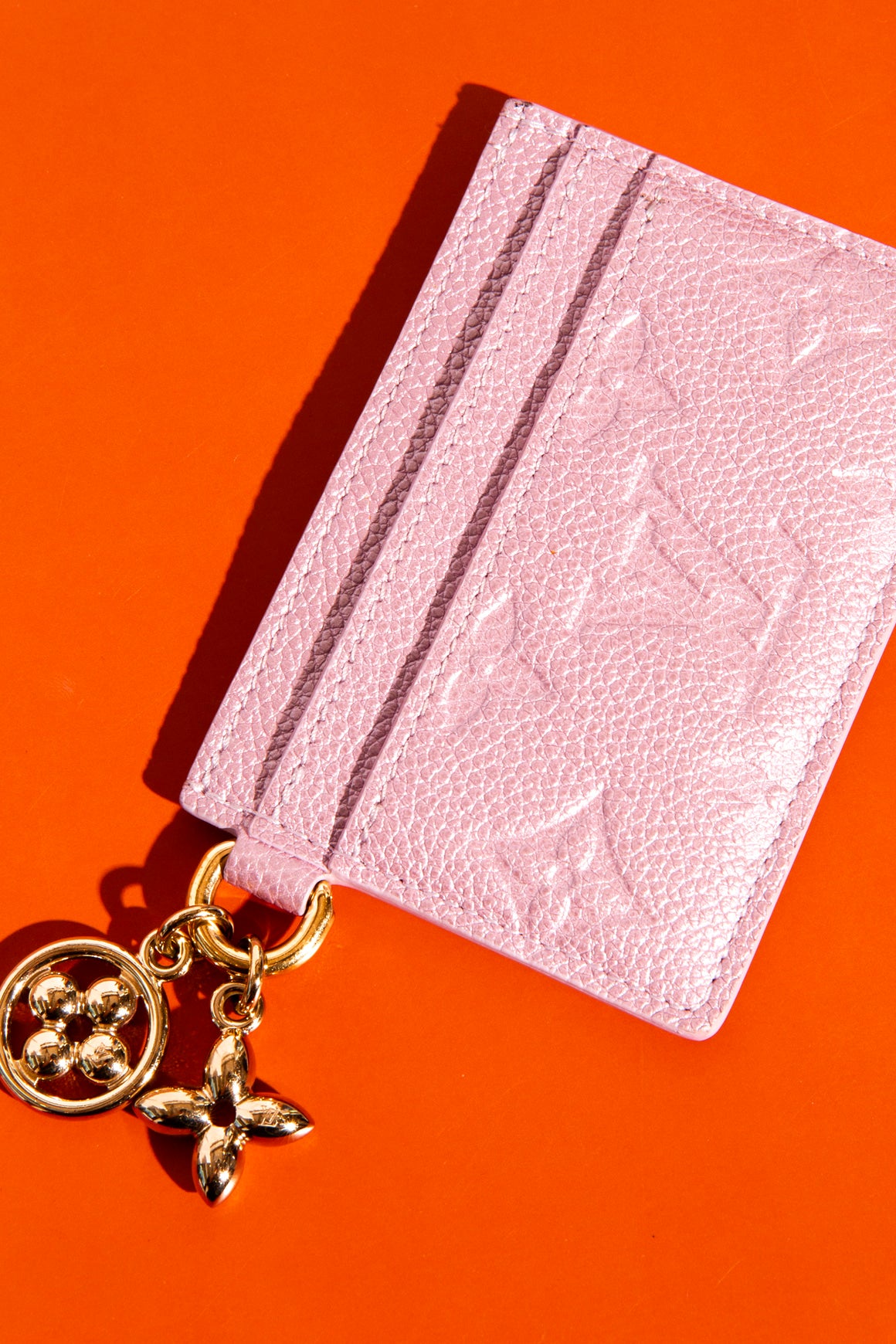 LOUIS VUITTON Metallic Pink Logo Charm Card Holder