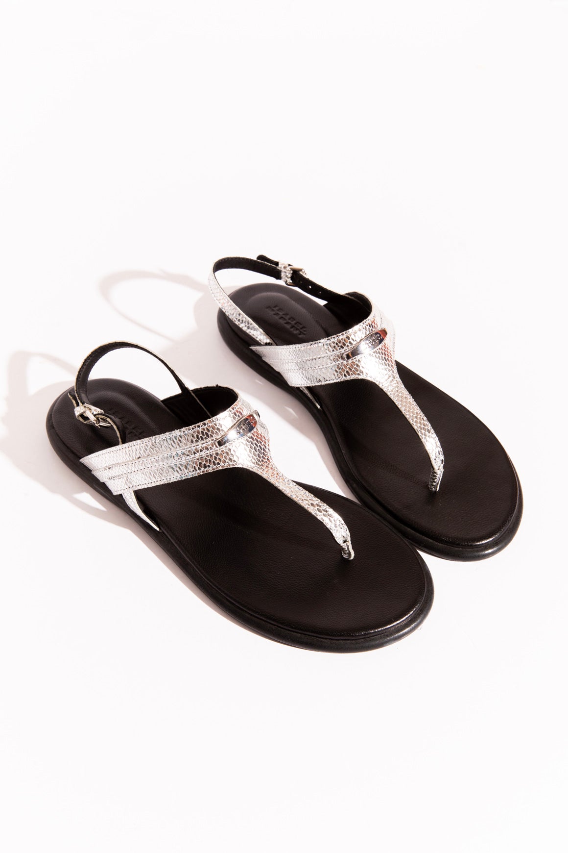 ISABEL MARANT Silver Embossed Thong Sandals (Sz. 38)