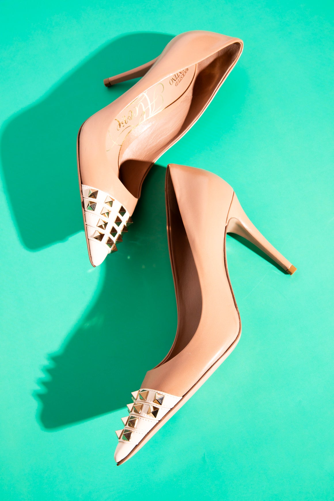 VALENTINO Rose + Cream Rockstud Toe Pumps (Sz. 37)