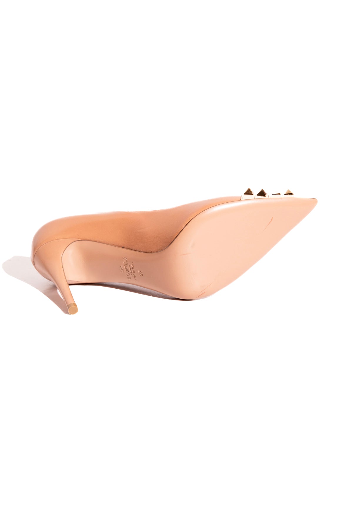 VALENTINO Rose + Cream Rockstud Toe Pumps (Sz. 37)
