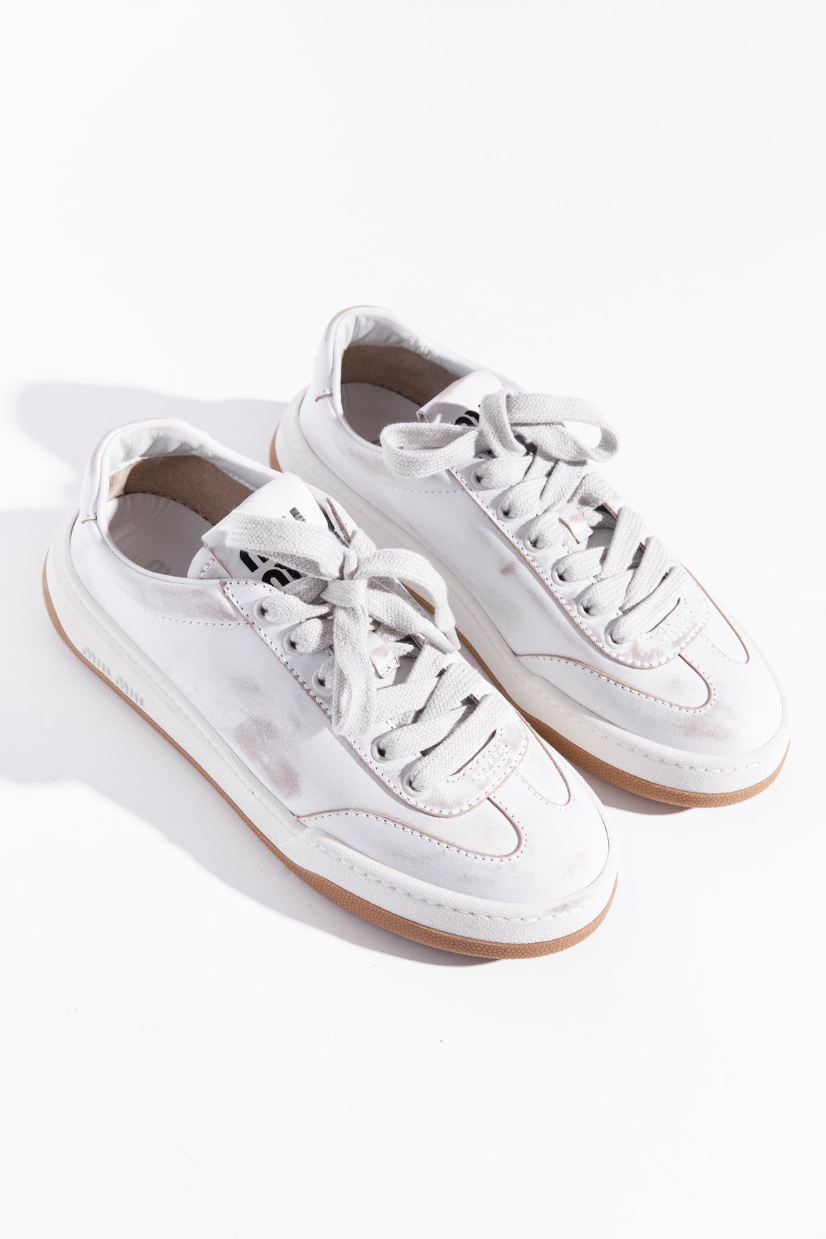 MIU MIU White Bleached Leather Sneakers (Sz. 39)