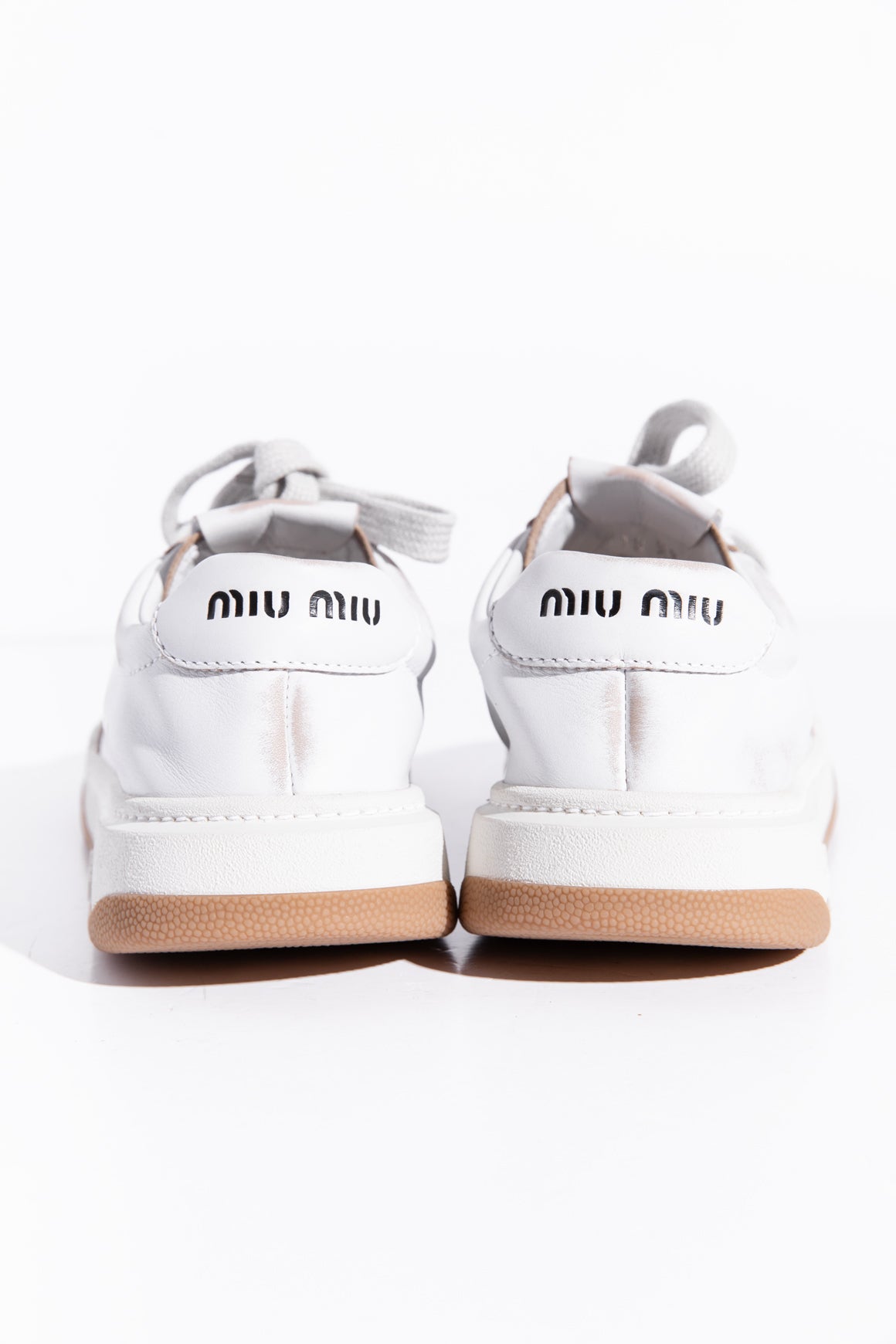 MIU MIU White Bleached Leather Sneakers (Sz. 39)