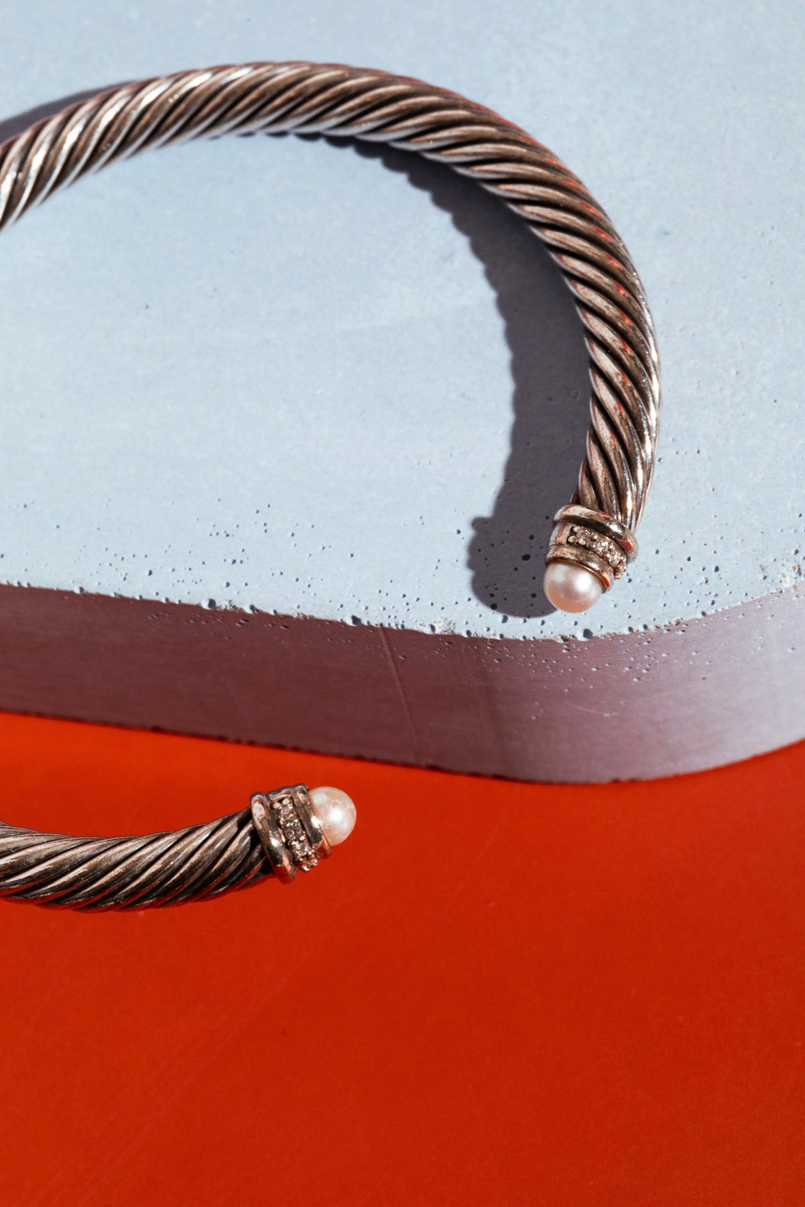 DAVID YURMAN Silver Cable Cuff With Pearl & Diamonds