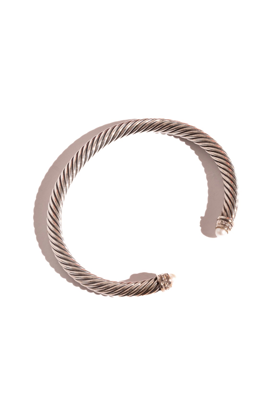 DAVID YURMAN Silver Cable Cuff With Pearl & Diamonds