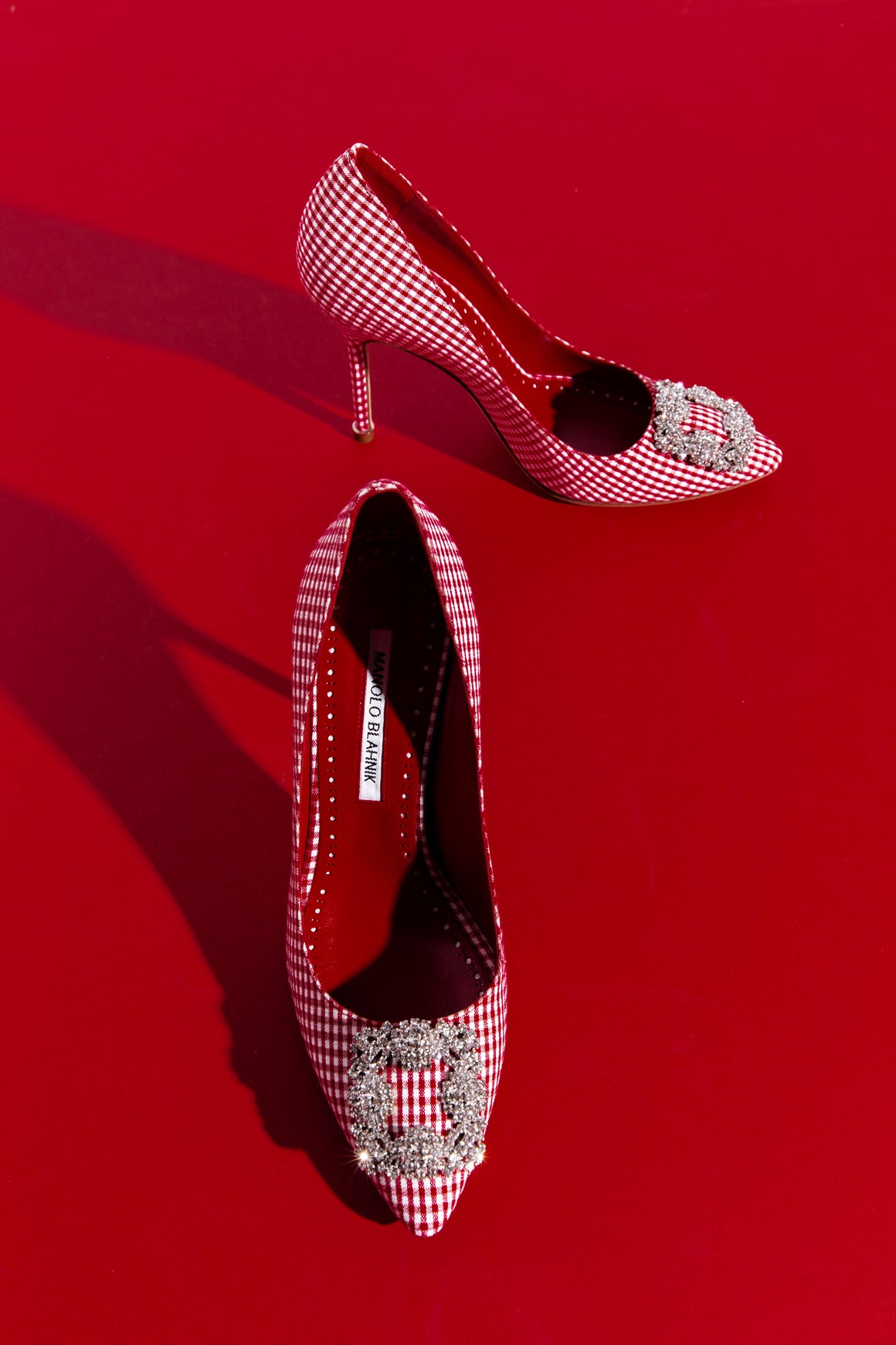 MANOLO BLAHNIK Red Gingham "Hangisi" Heels (Sz. 39)