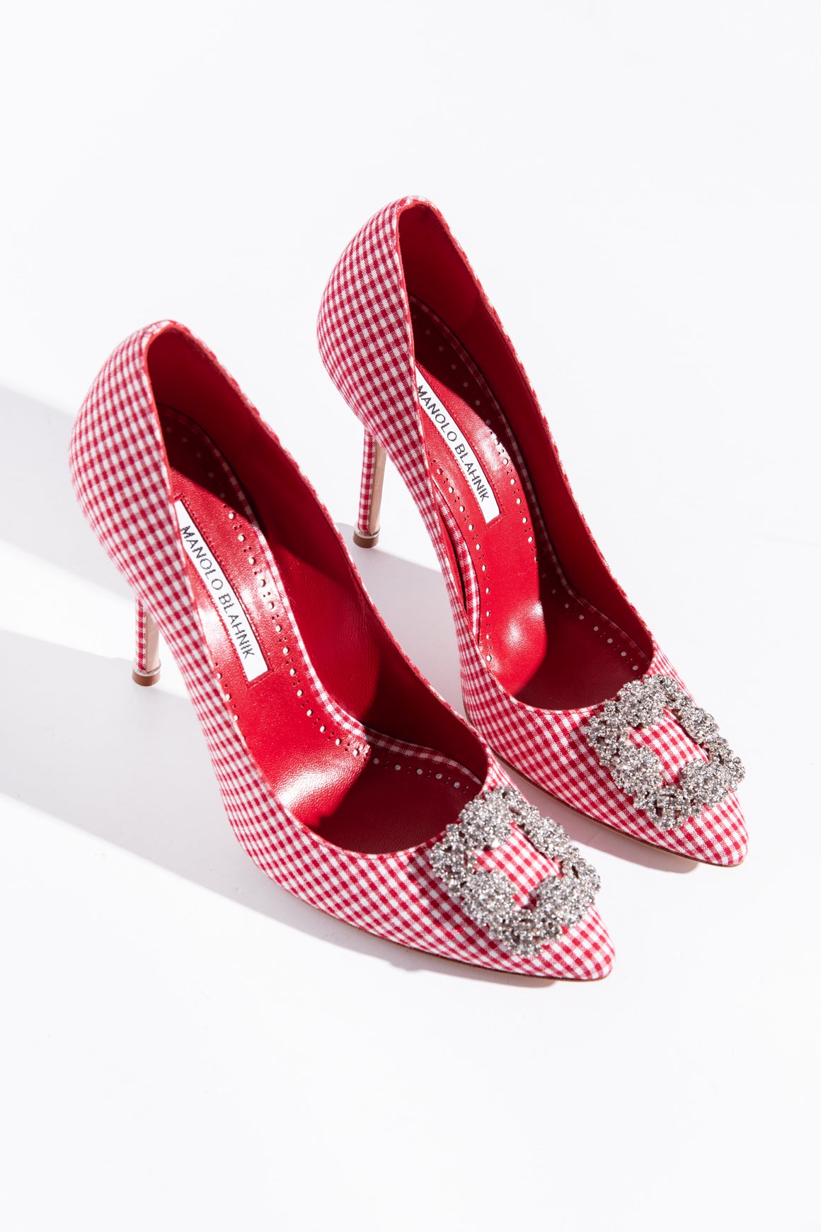 MANOLO BLAHNIK Red Gingham "Hangisi" Heels (Sz. 39)