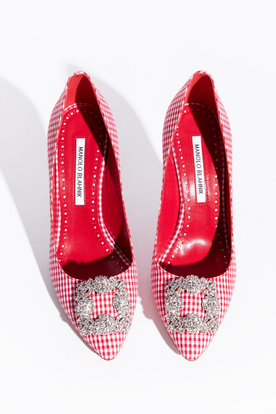 MANOLO BLAHNIK Red Gingham "Hangisi" Heels (Sz. 39)