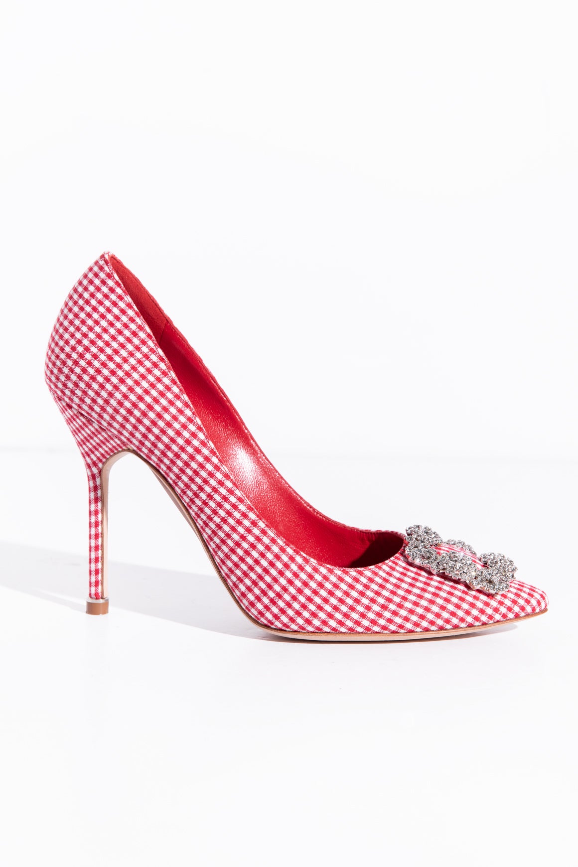 MANOLO BLAHNIK Red Gingham "Hangisi" Heels (Sz. 39)