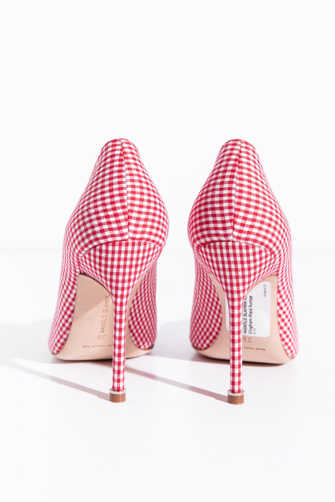 MANOLO BLAHNIK Red Gingham "Hangisi" Heels (Sz. 39)