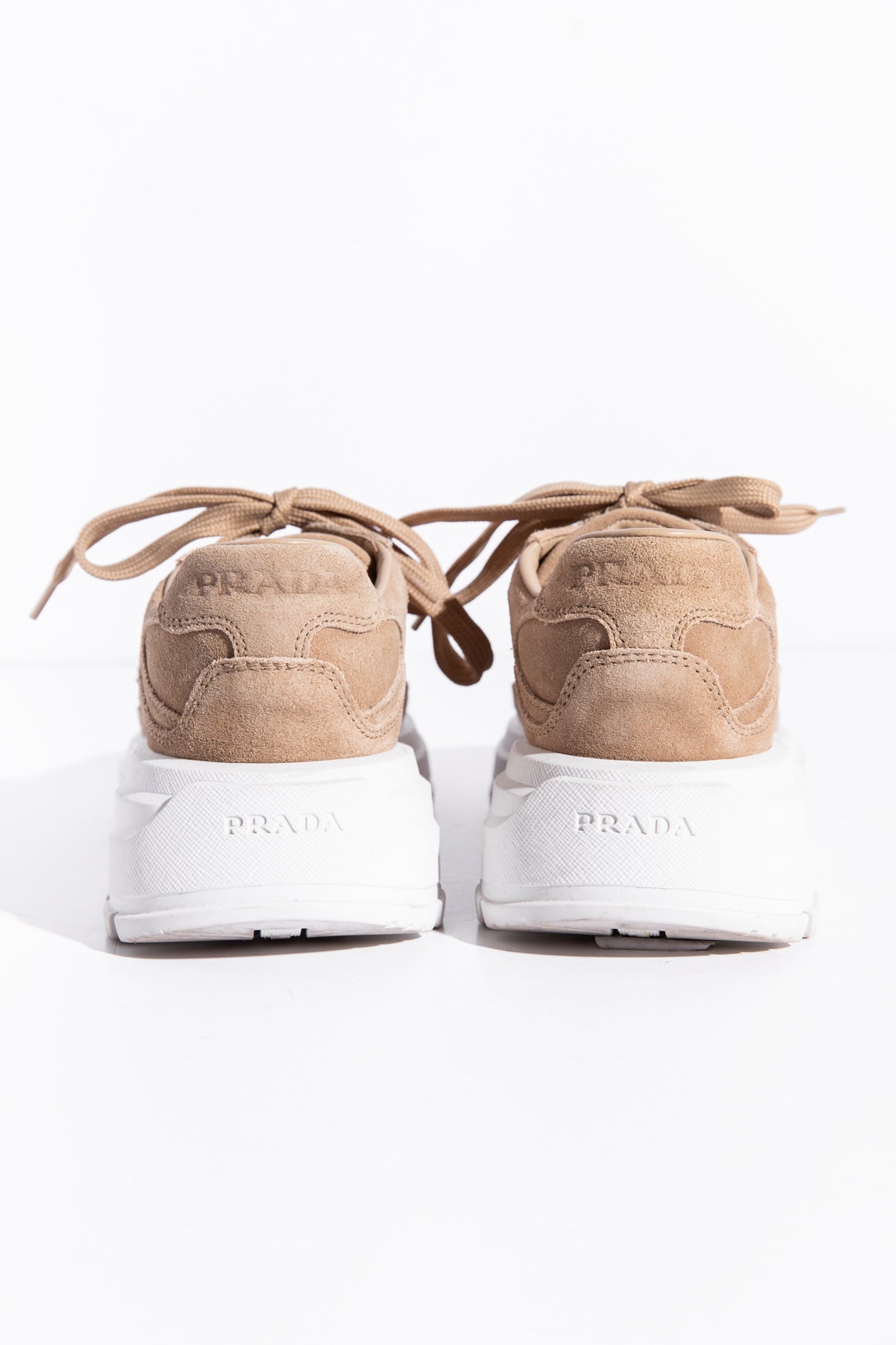 PRADA Beige Suede Logo Runner Sneakers (Sz. 38.5)