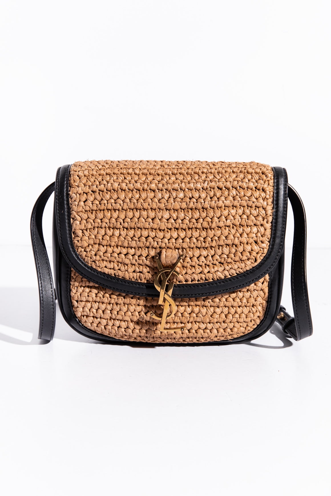 SAINT LAURENT Leather 
Raffia Small Kaia Bag