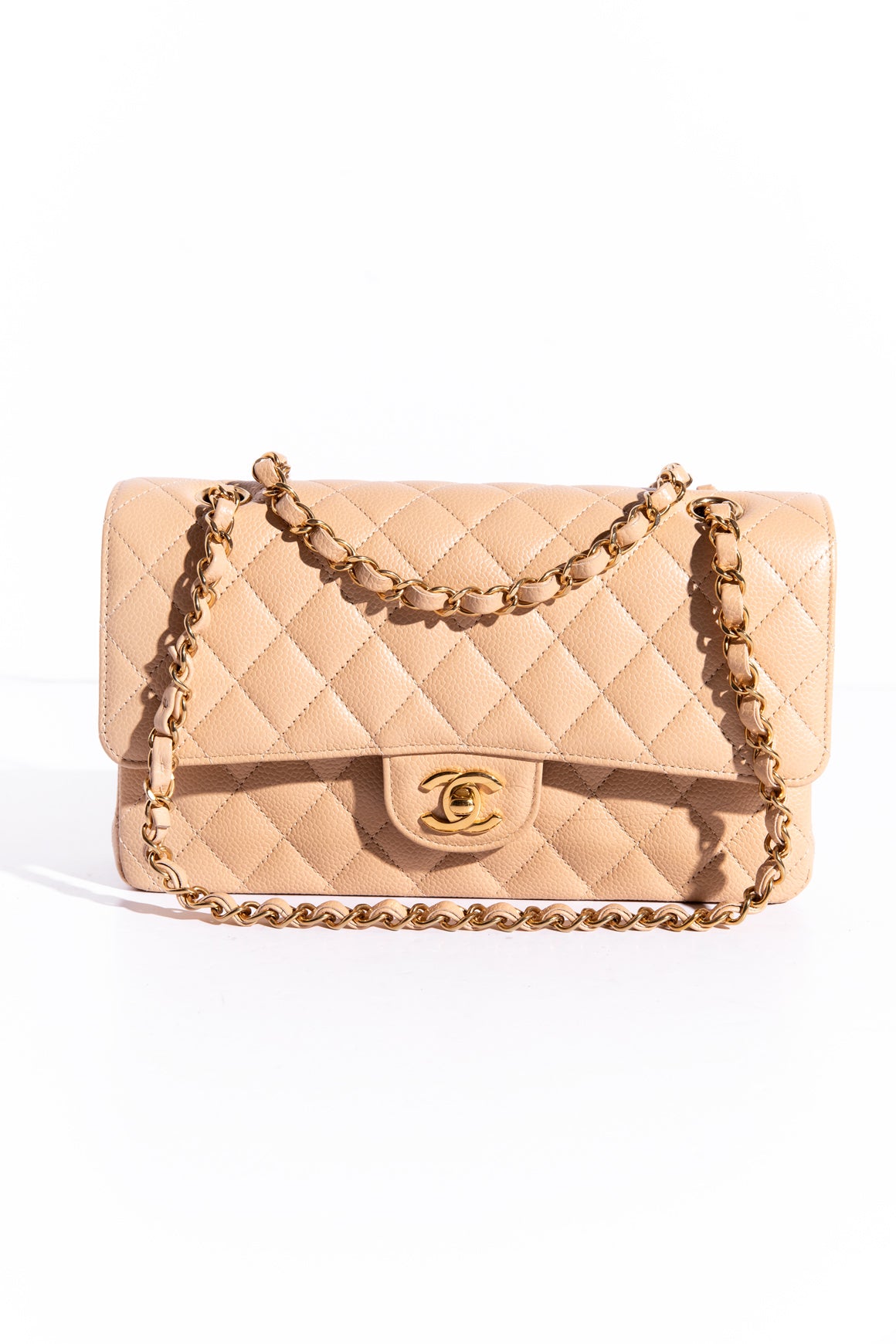 CHANEL Beige Caviar Medium Double Flap Handbag