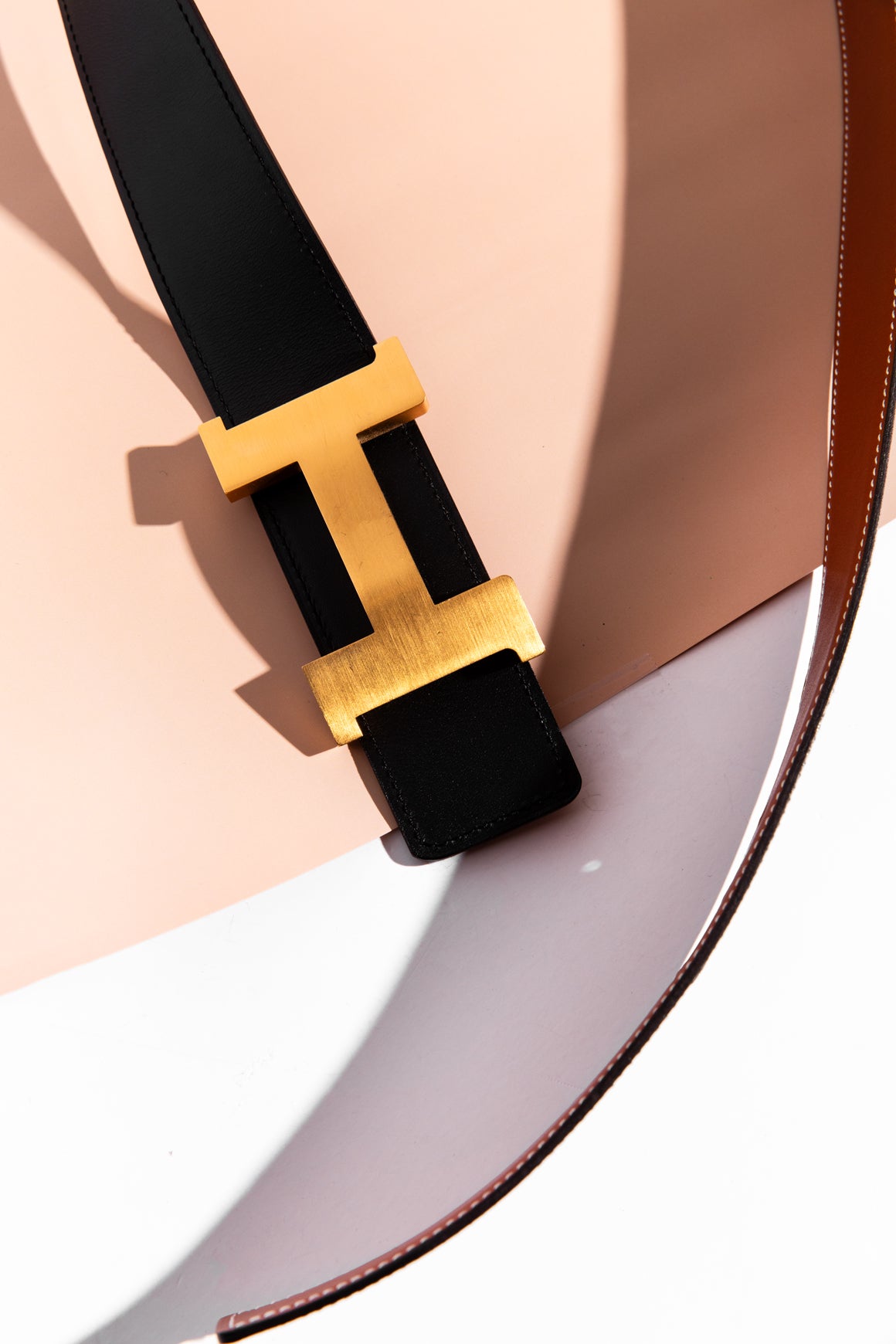 HERMES Black 
Tan Reversible Belt w/ Constance Belt Buckle