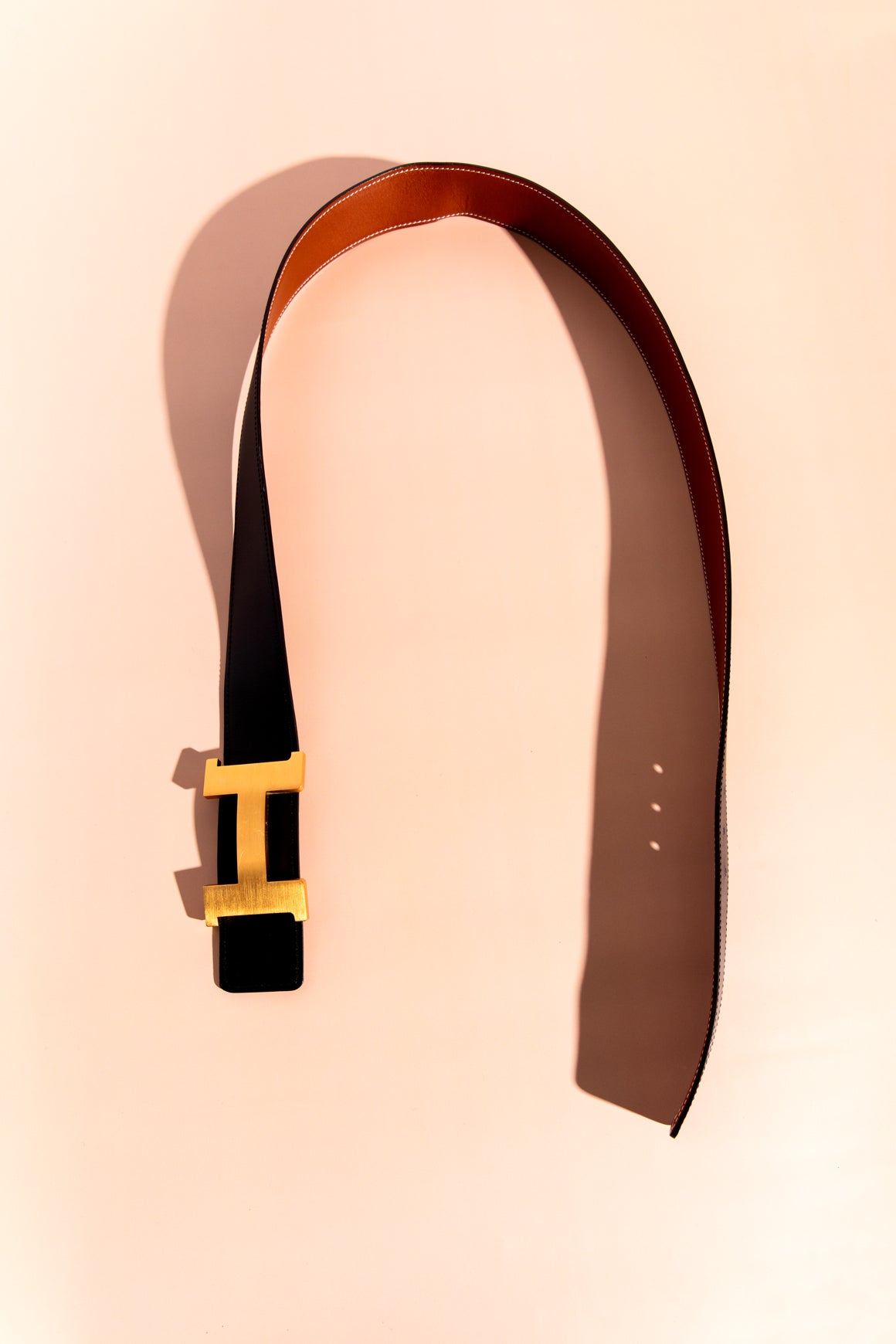 HERMES Black 
Tan Reversible Belt w/ Constance Belt Buckle