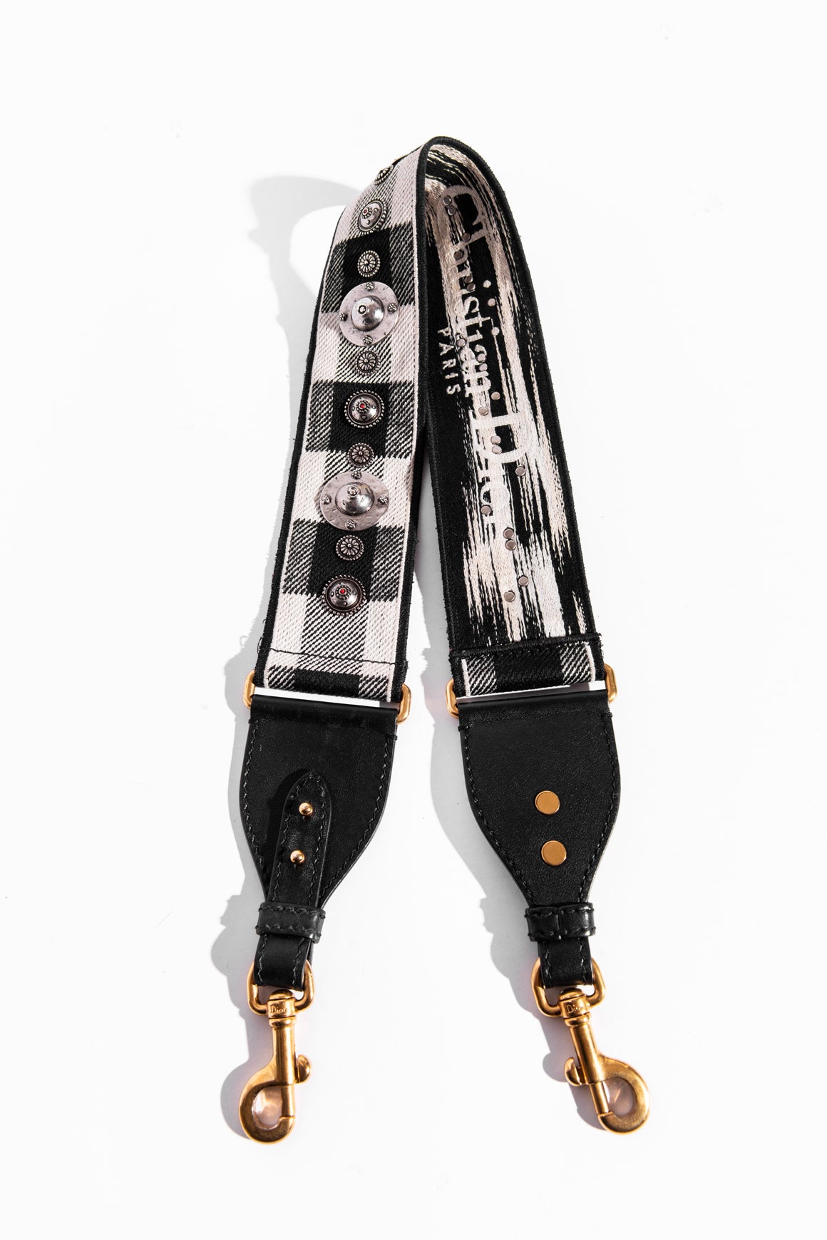 CHRISTIAN DIOR Black and White Plaid Shoulder Strap