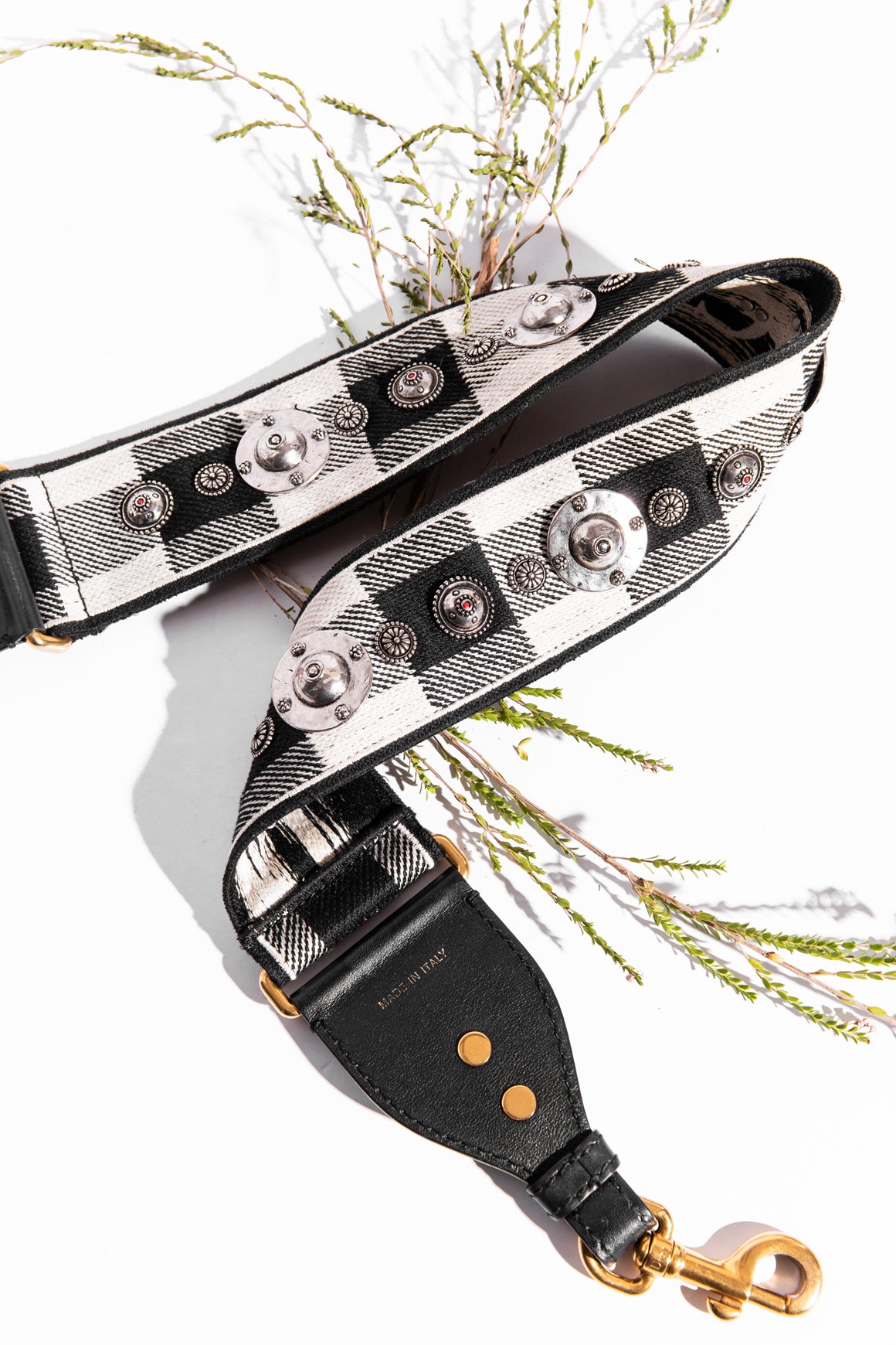 CHRISTIAN DIOR Black and White Plaid Shoulder Strap