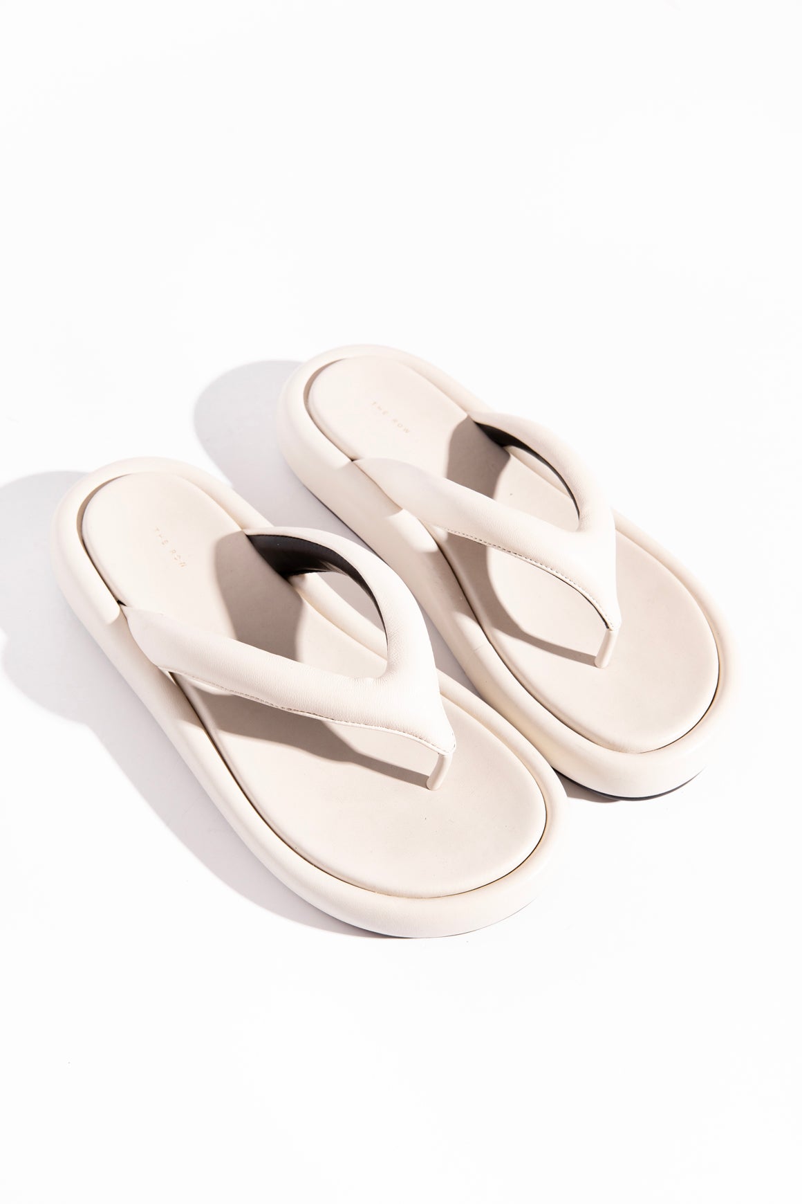 THE ROW Cream Padded Leather Flip-Flops (Sz. 38)