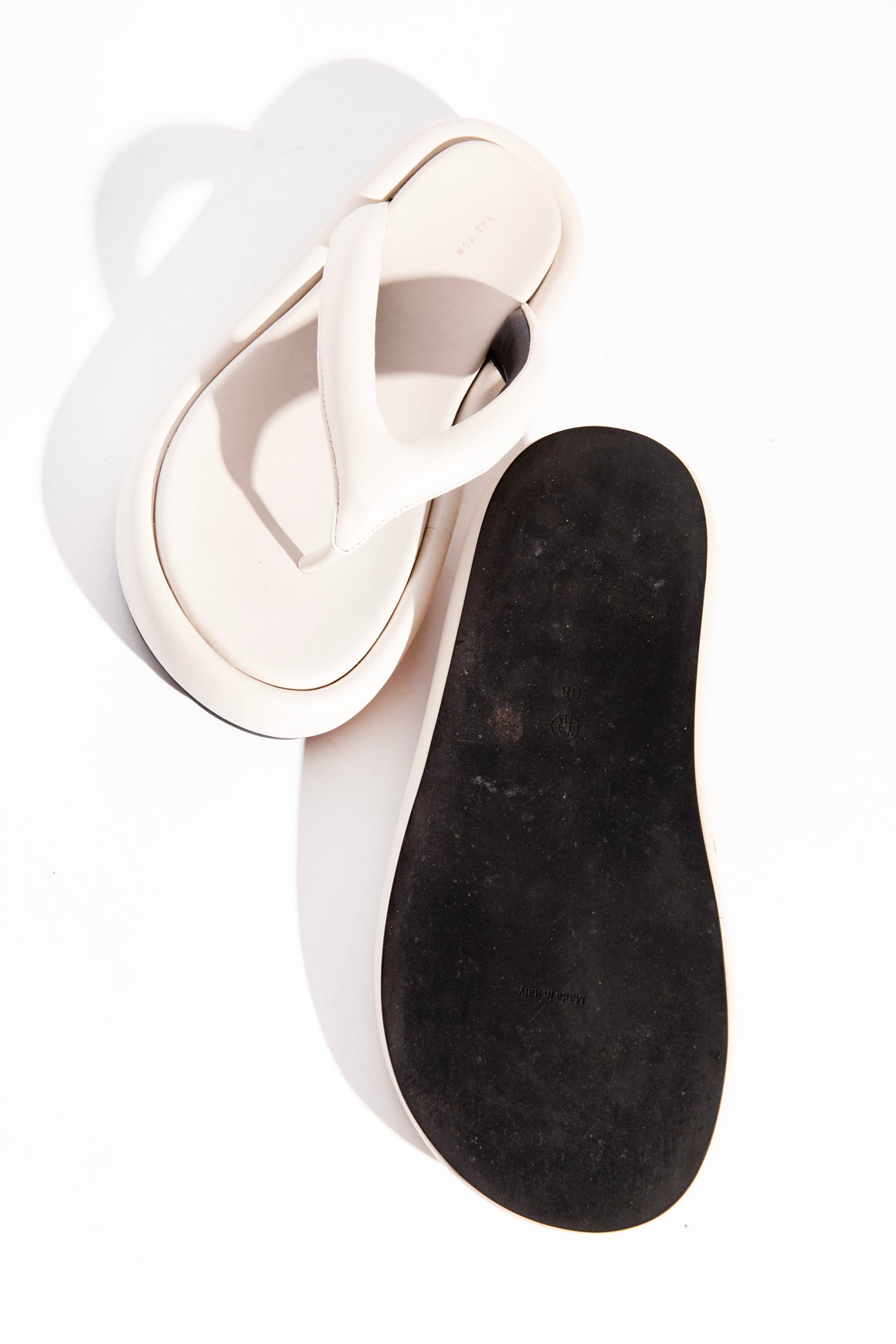 THE ROW Cream Padded Leather Flip-Flops (Sz. 38)