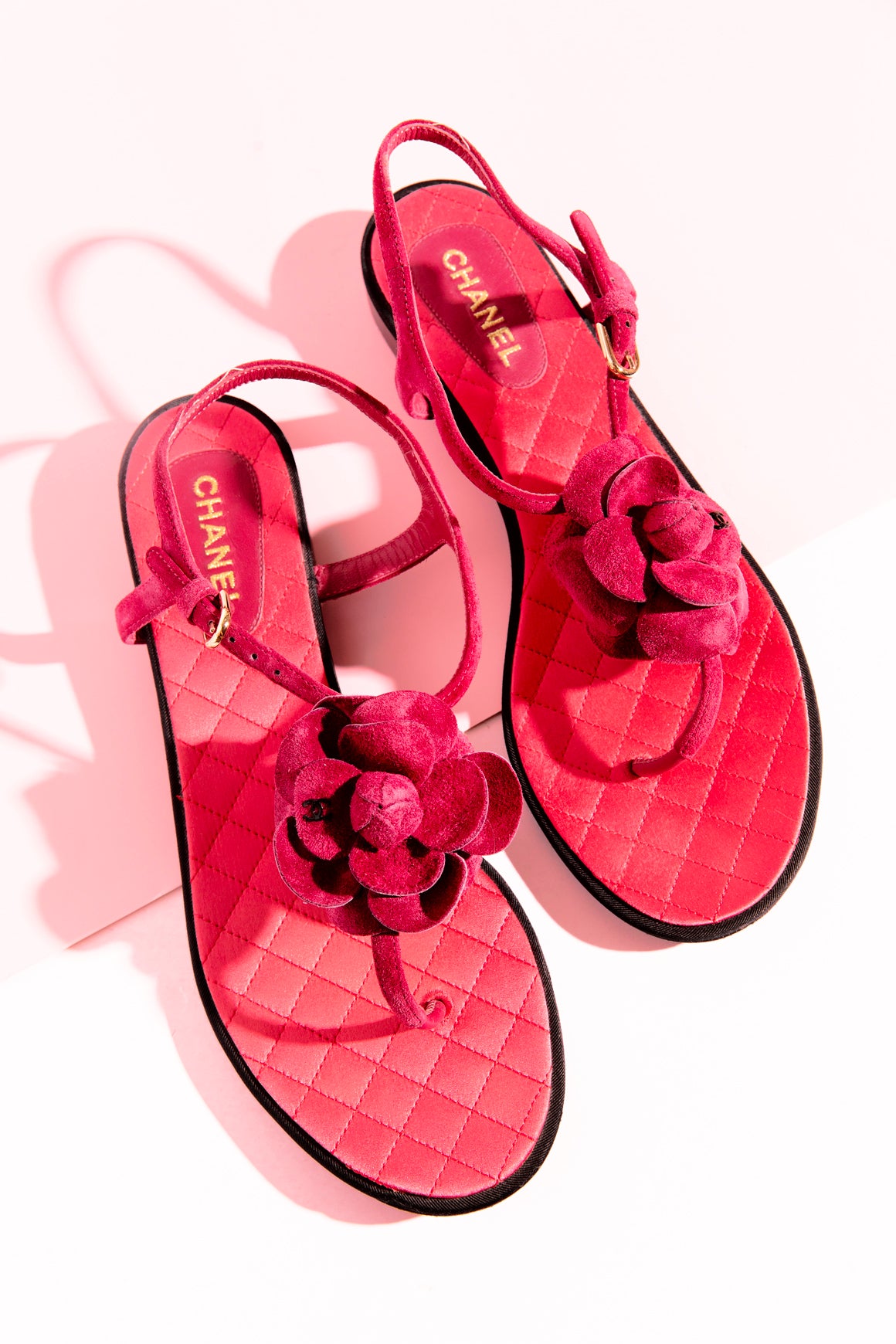 CHANEL Red Suede Floral Applique Sandals  (Sz 40.5)